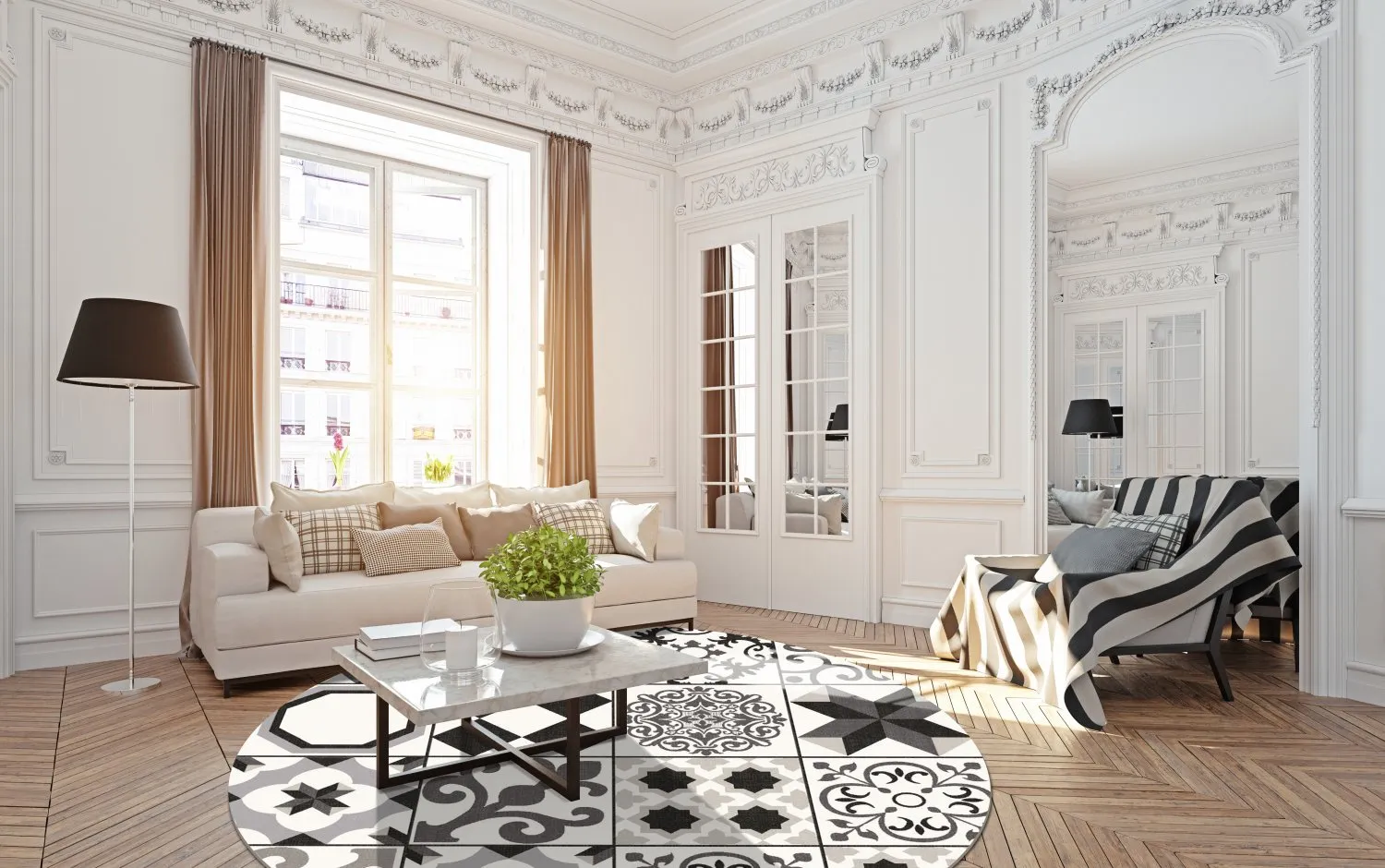 Rond vloerkleed - Avent (beige/zwart)