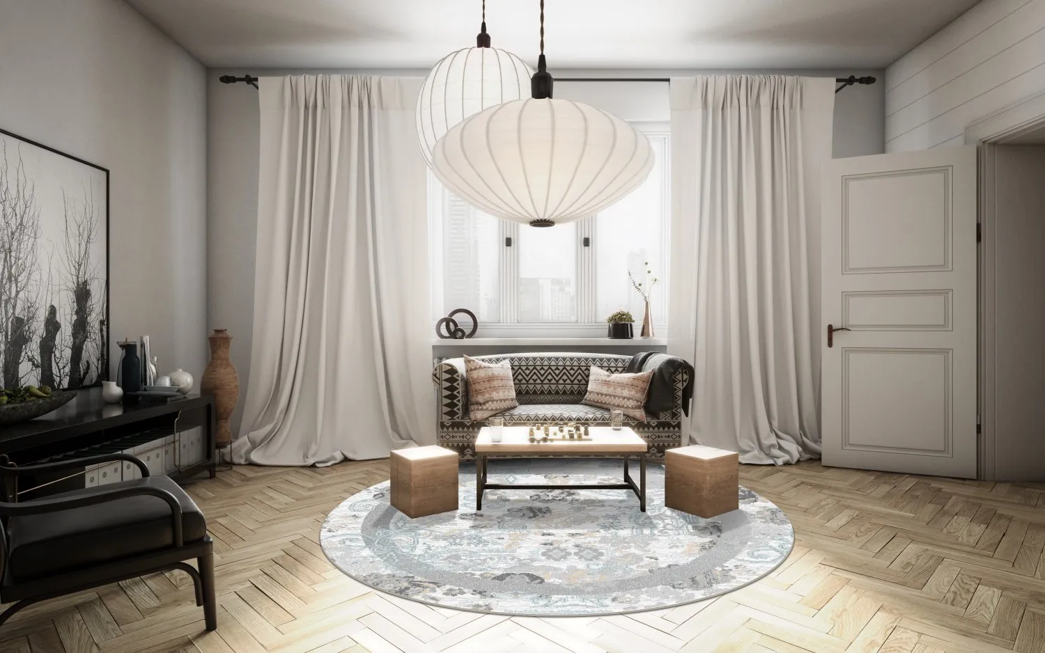 Rond vloerkleed - Lefkada (wit/multi)