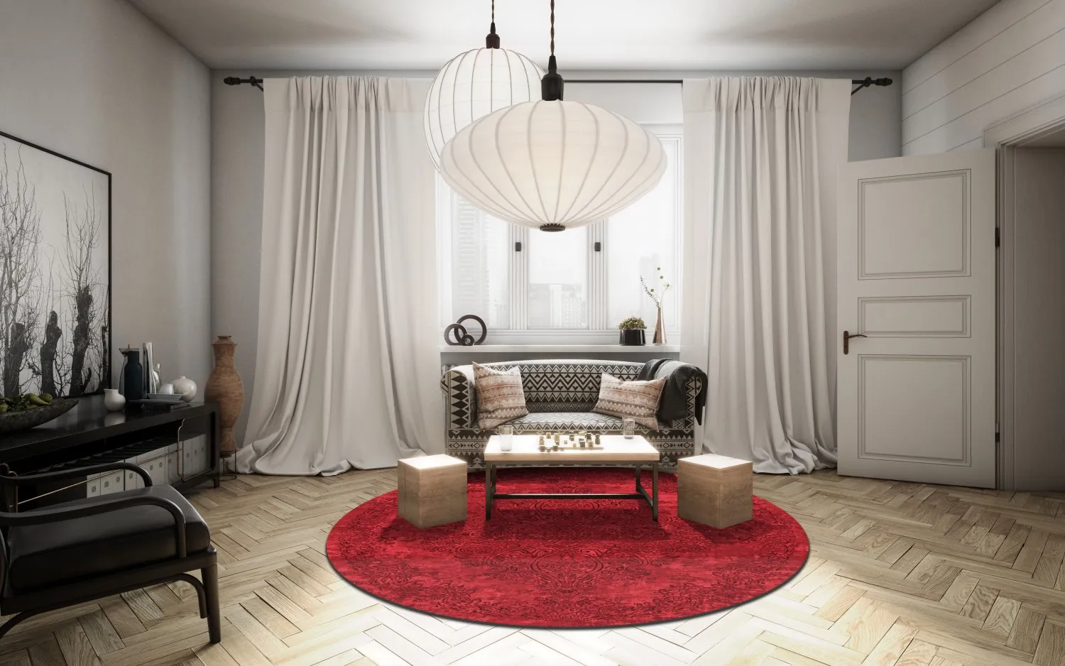 Rond vloerkleed - Valenza (rood)