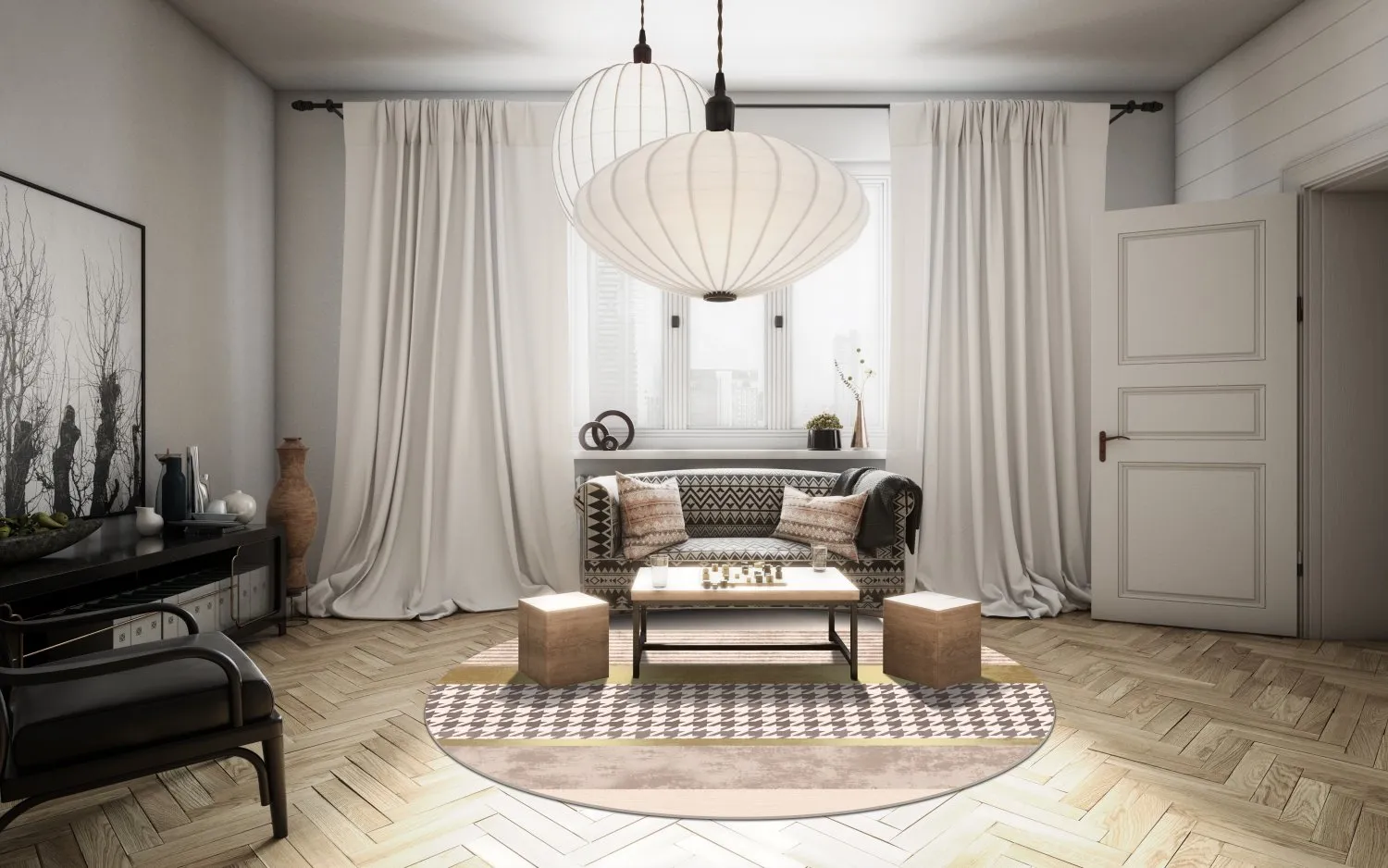 Rond vloerkleed - Esme (beige/multi)