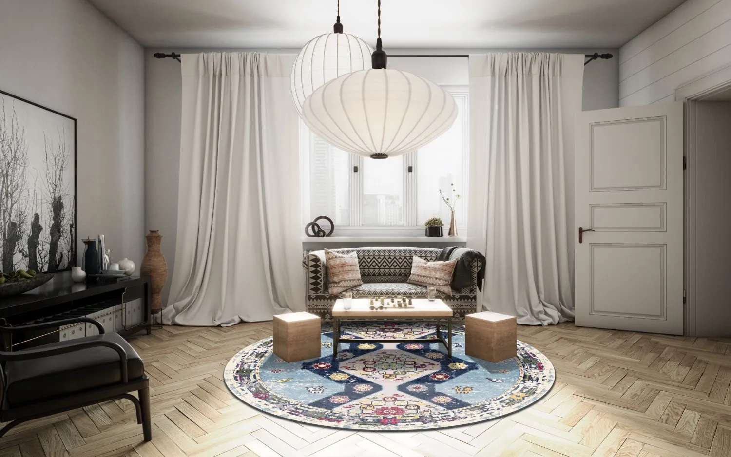 Rond vloerkleed - Mazzarino (blauw/multi)