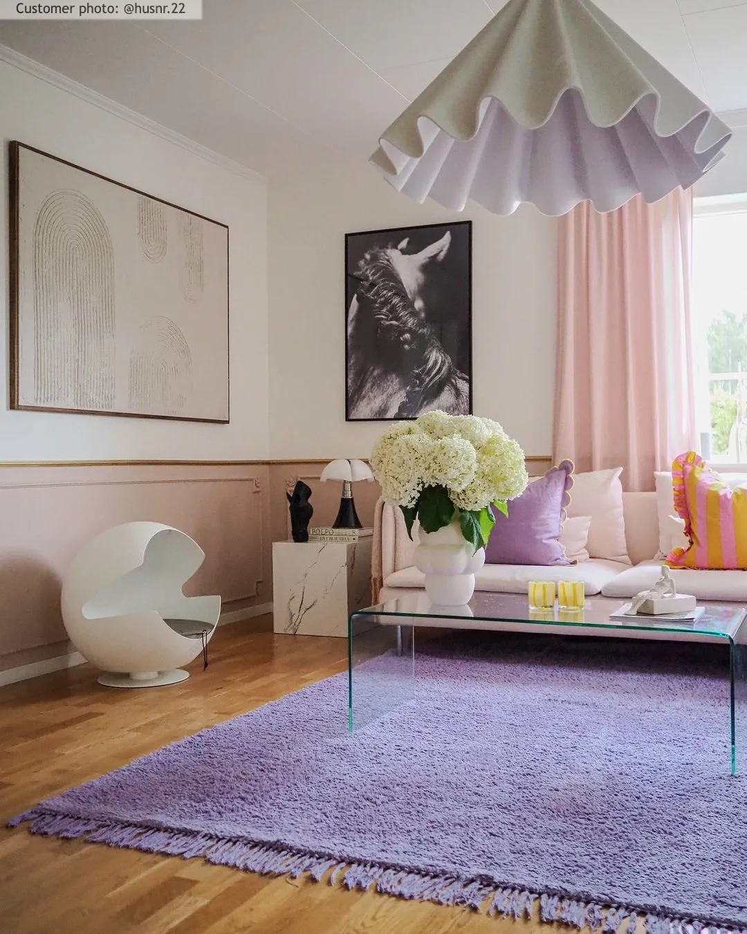 Hoogpolig vloerkleed - Alba Natural Cotton Shaggy (paars)