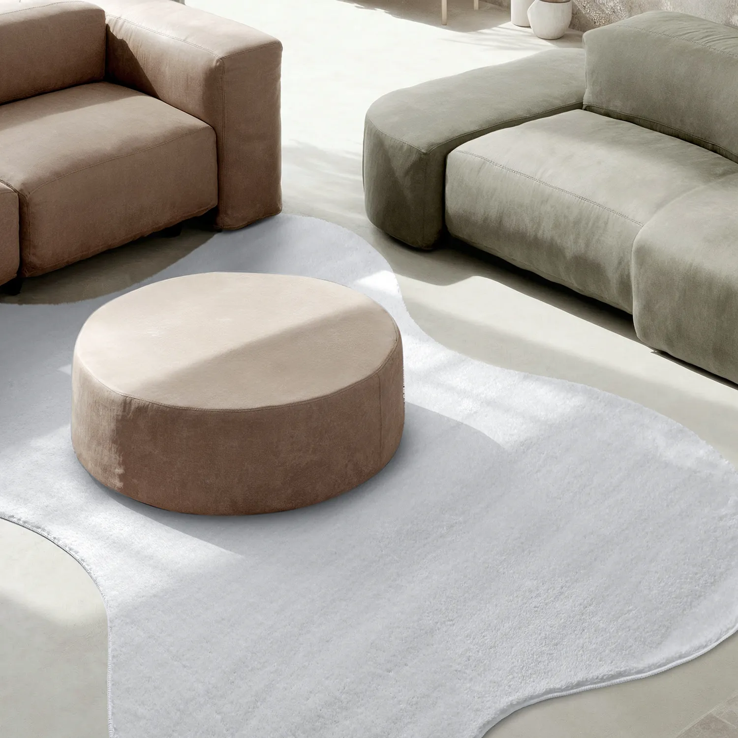 Asymmetrisch Golvend Shaggy Vloerkleed - Aranga Super Soft Fur (wit)