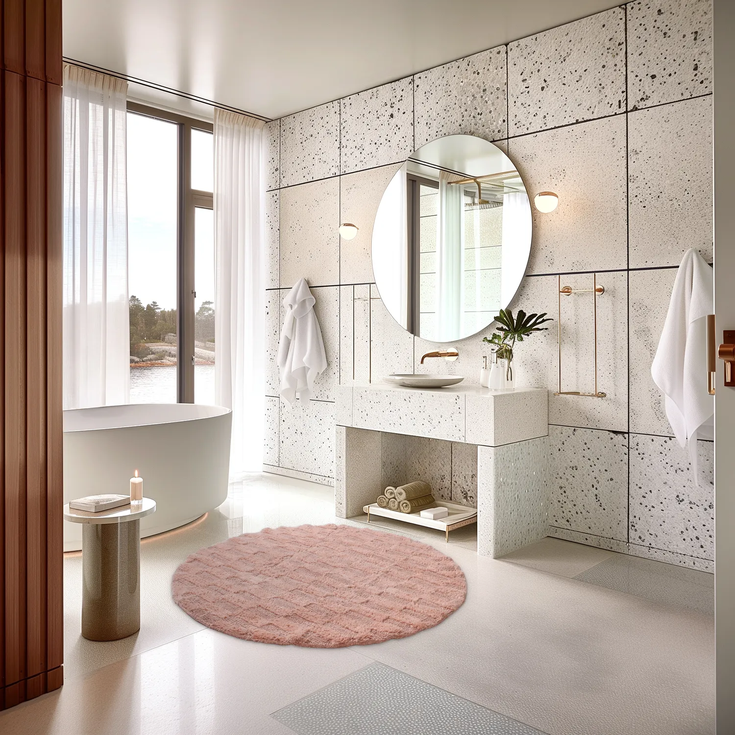 Ronde Badmat - Bevin (roze)