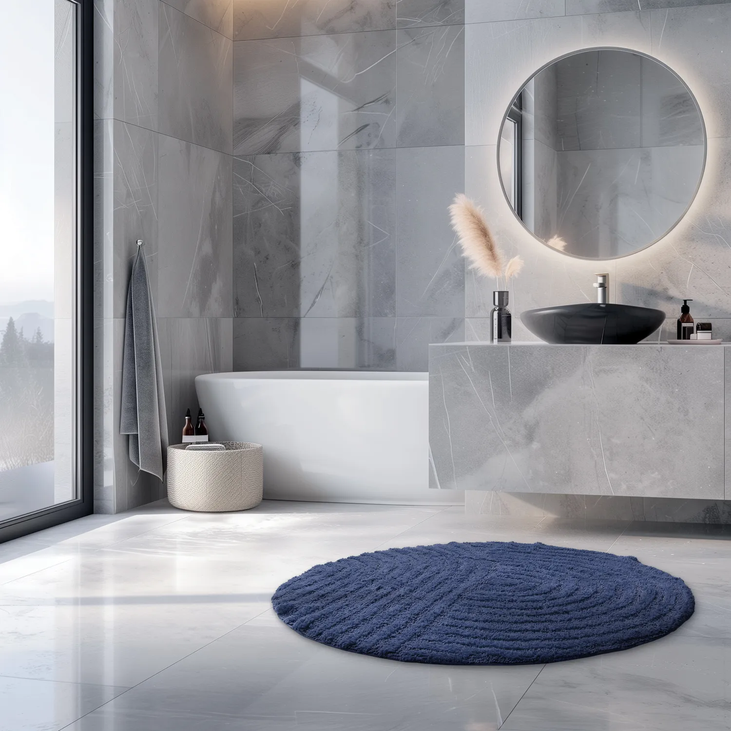 Ronde Badmat - Embla (blauw)