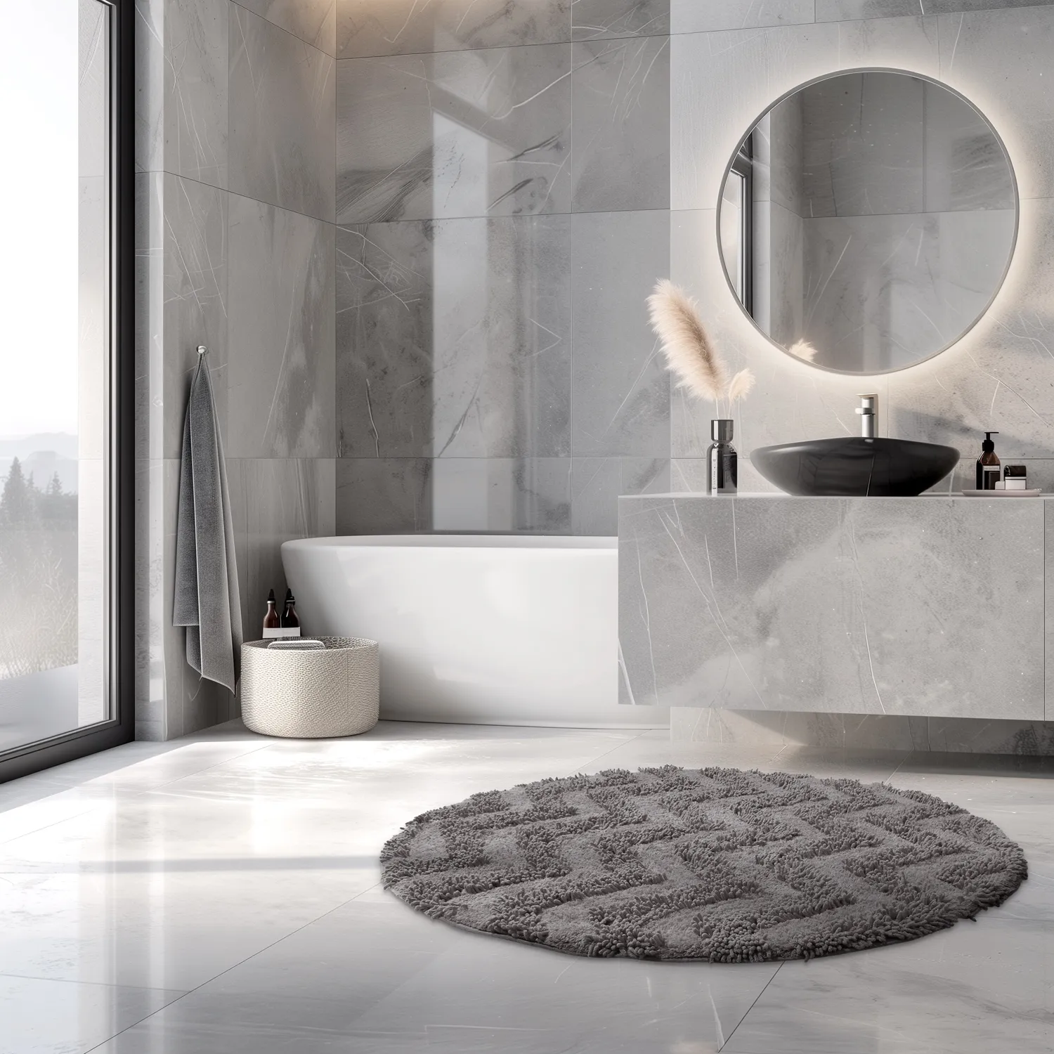 Ronde Badmat - Tressa (donkergrijs)