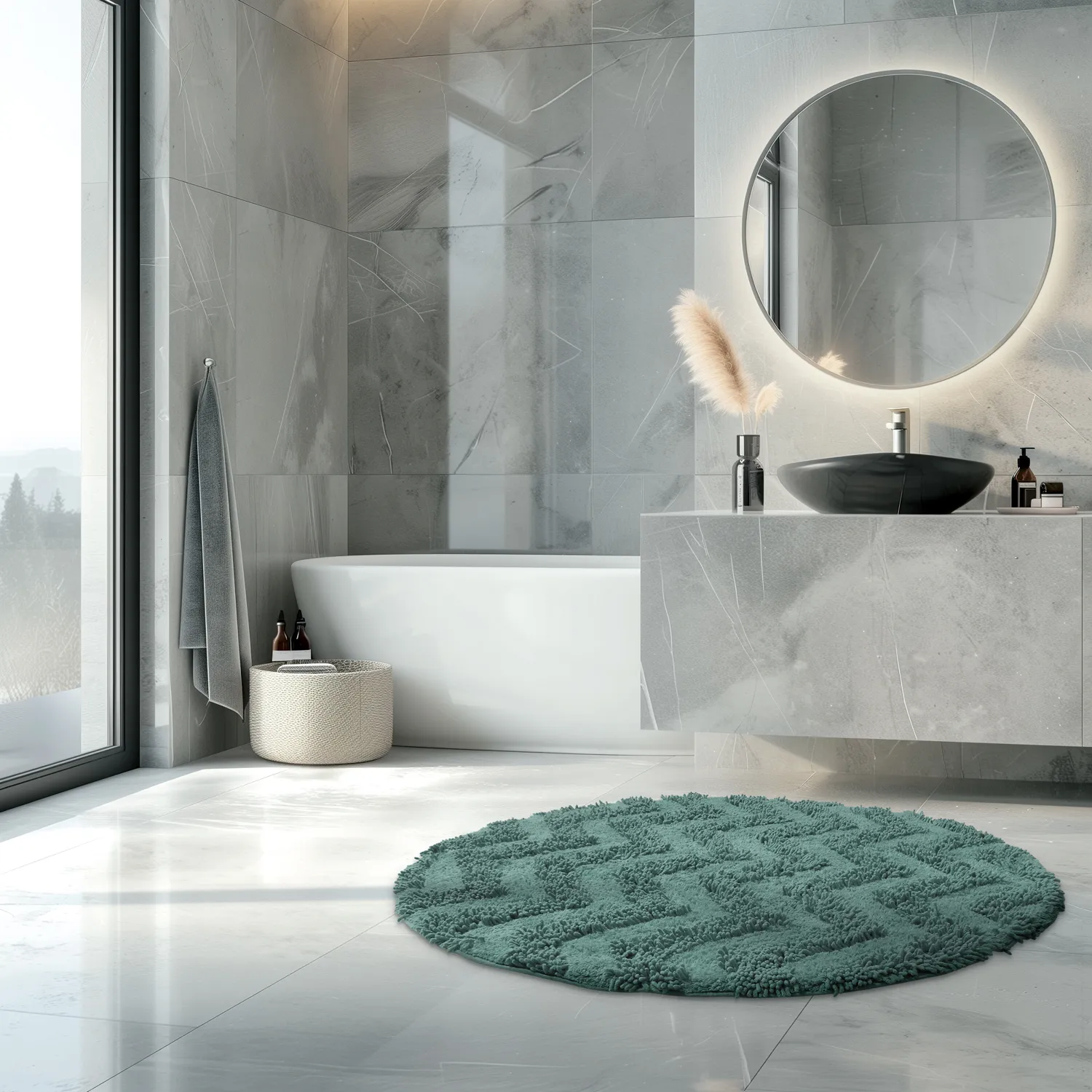 Ronde Badmat - Tressa (donkergroen)
