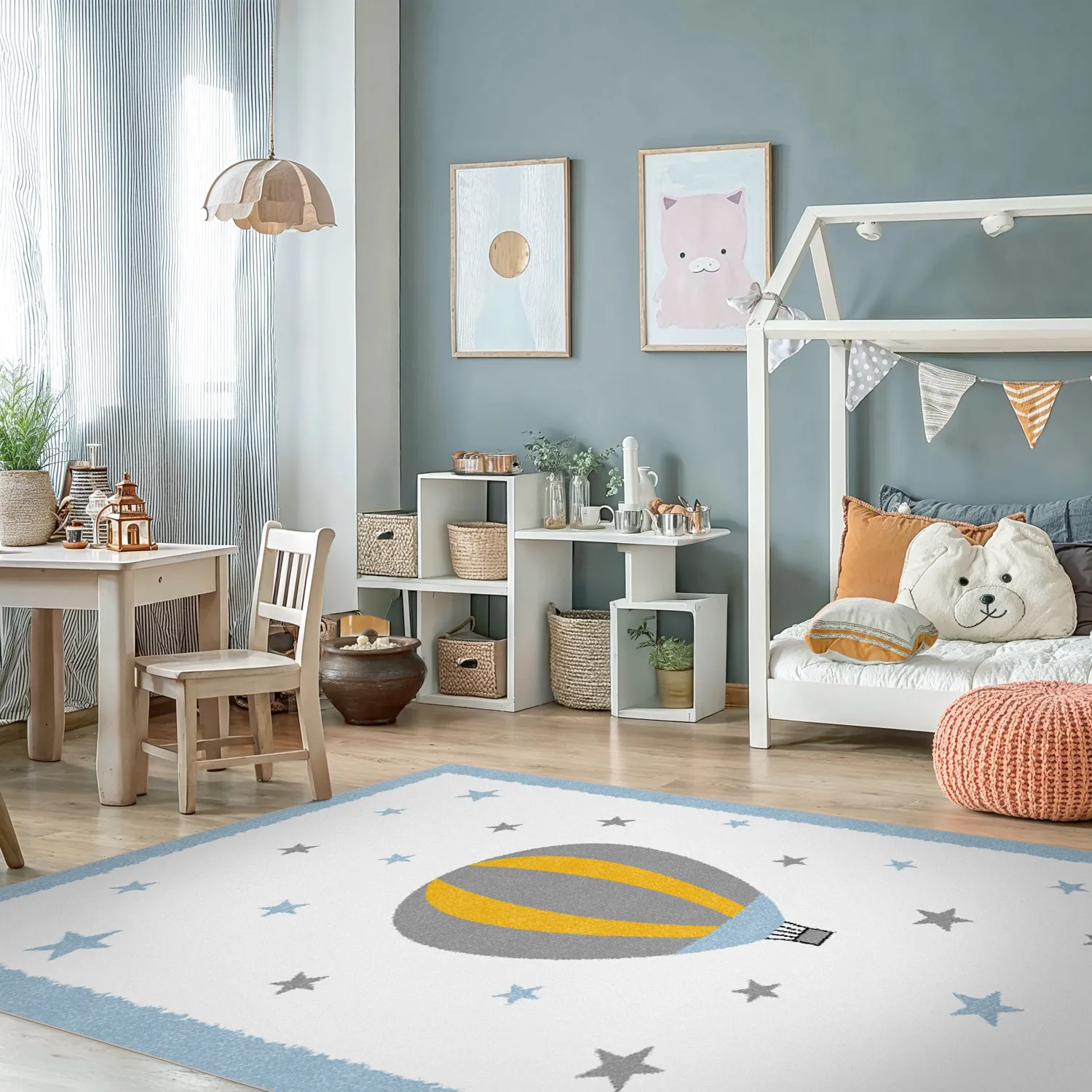 Kindervloerkleed - Alone Balloon (blauw)