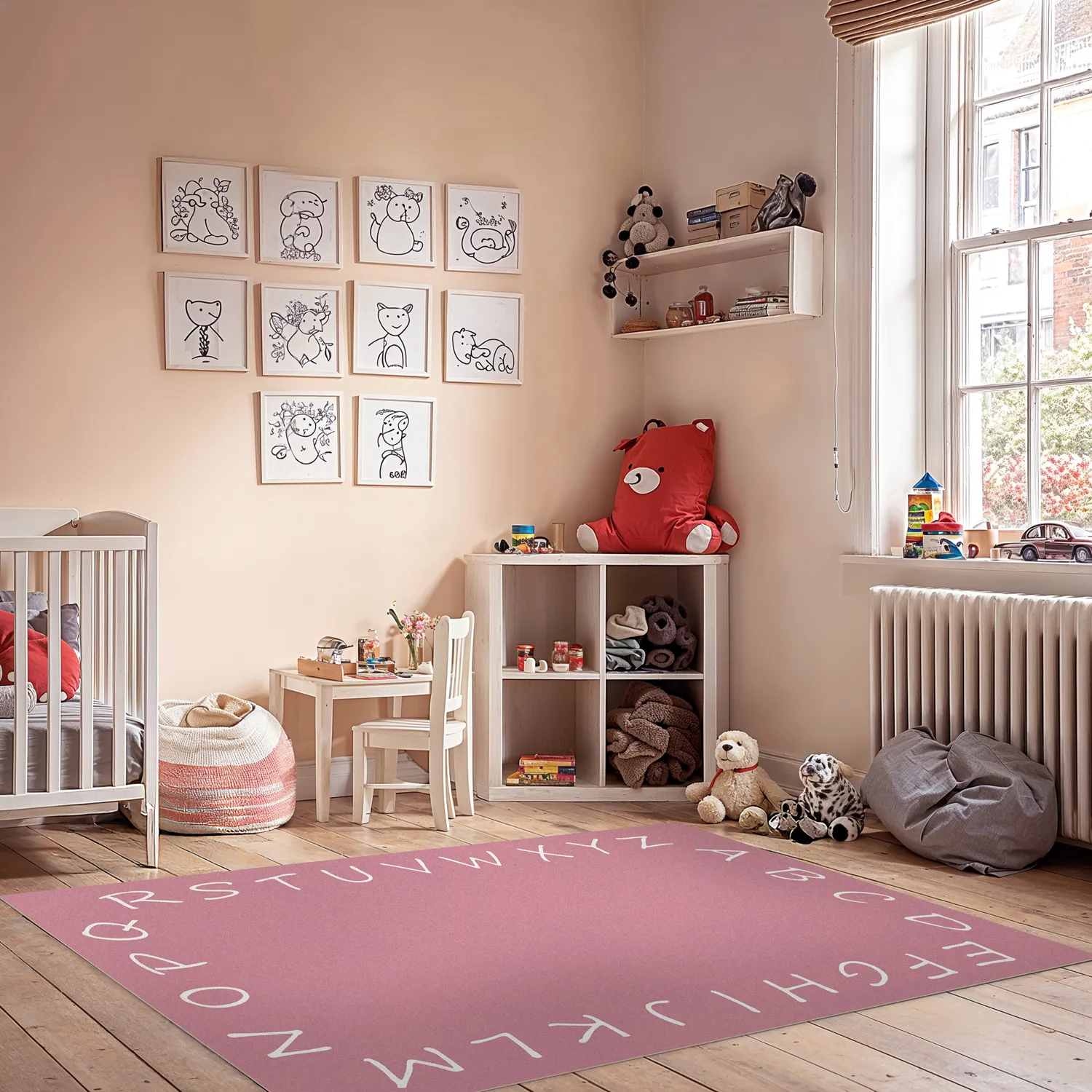 Kindervloerkleed - Alphabetic Border (roze)