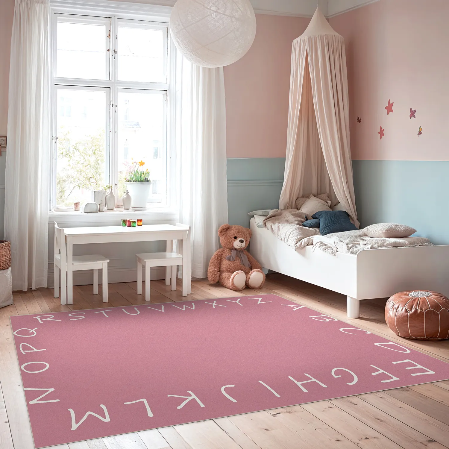 Kindervloerkleed - Alphabetic Border (roze)