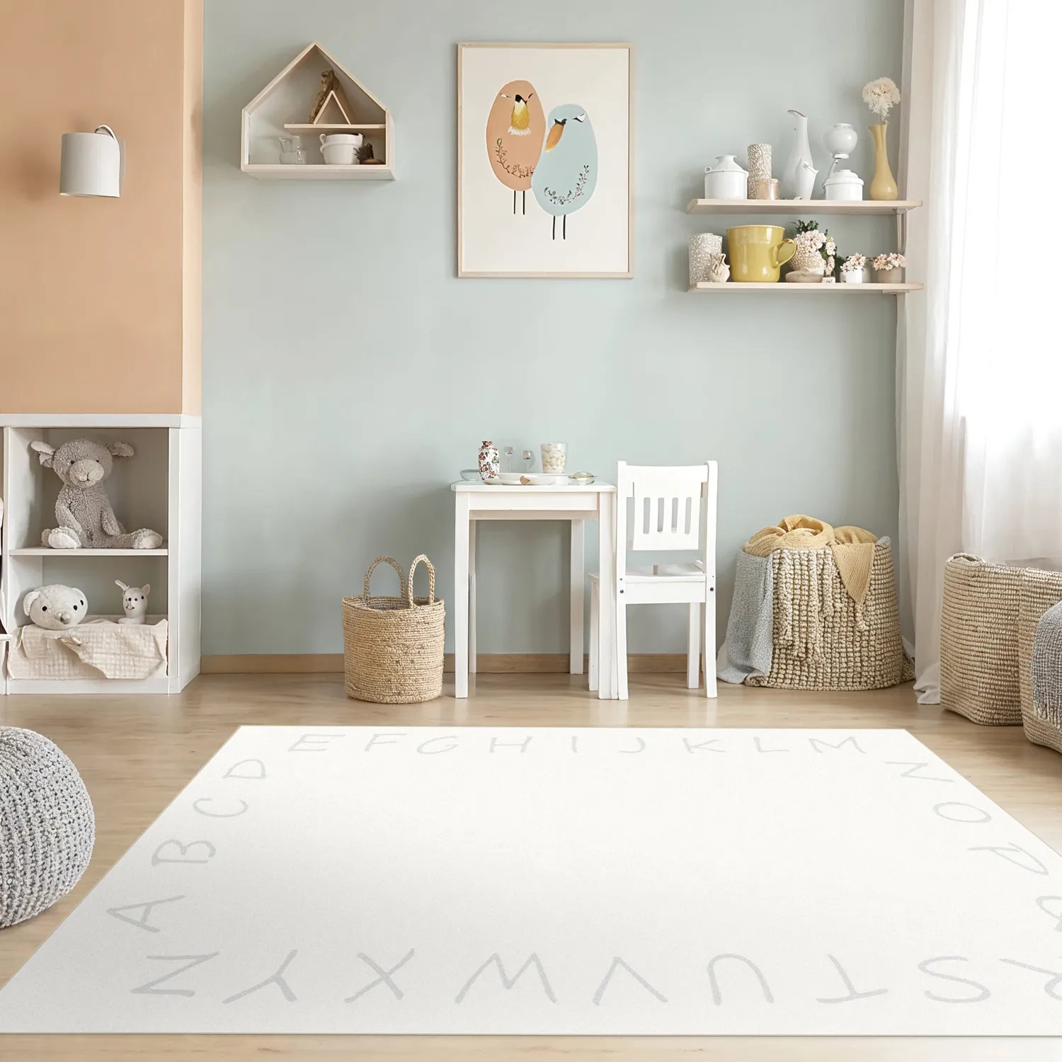 Kindervloerkleed - Alphabetic Border (wit)