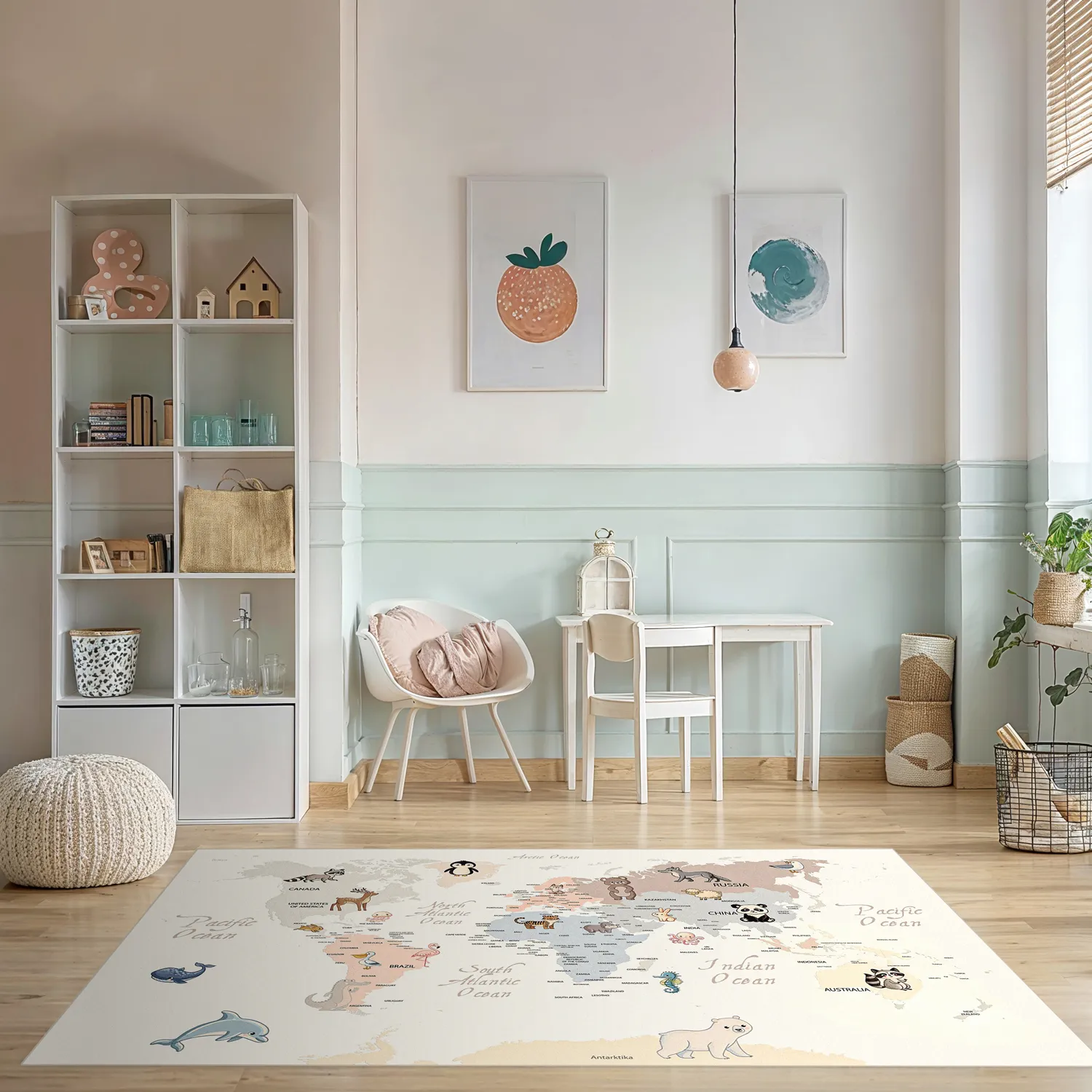 Kindervloerkleed - Animal Map (beige)