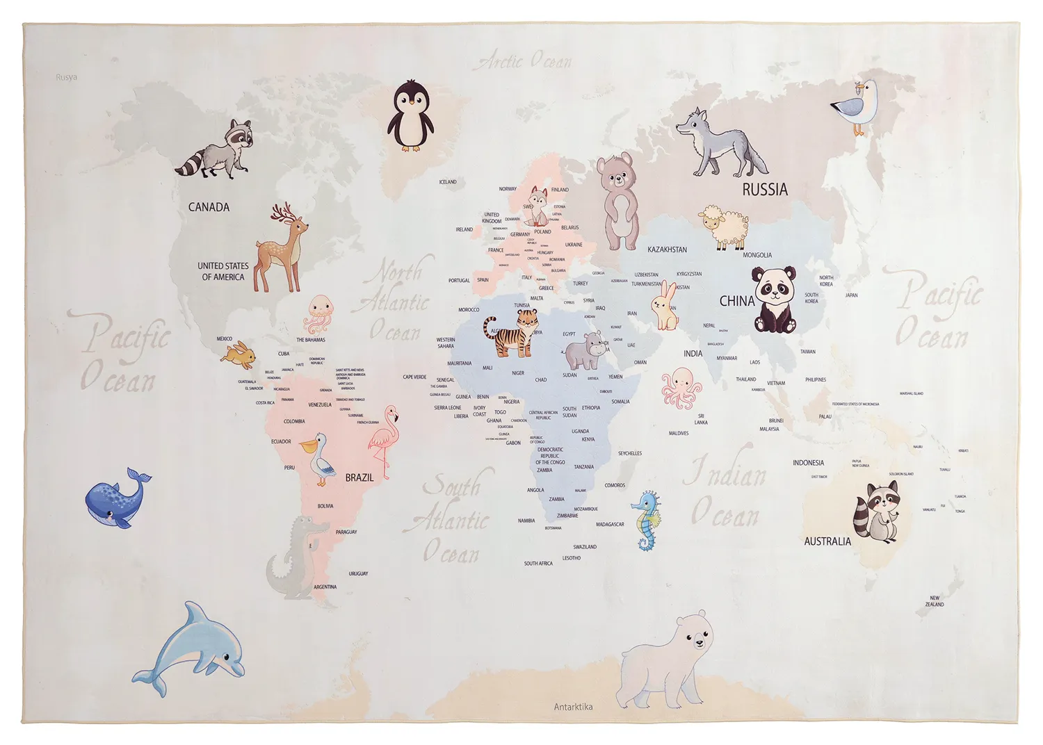 Kindervloerkleed - Animal Map (beige)