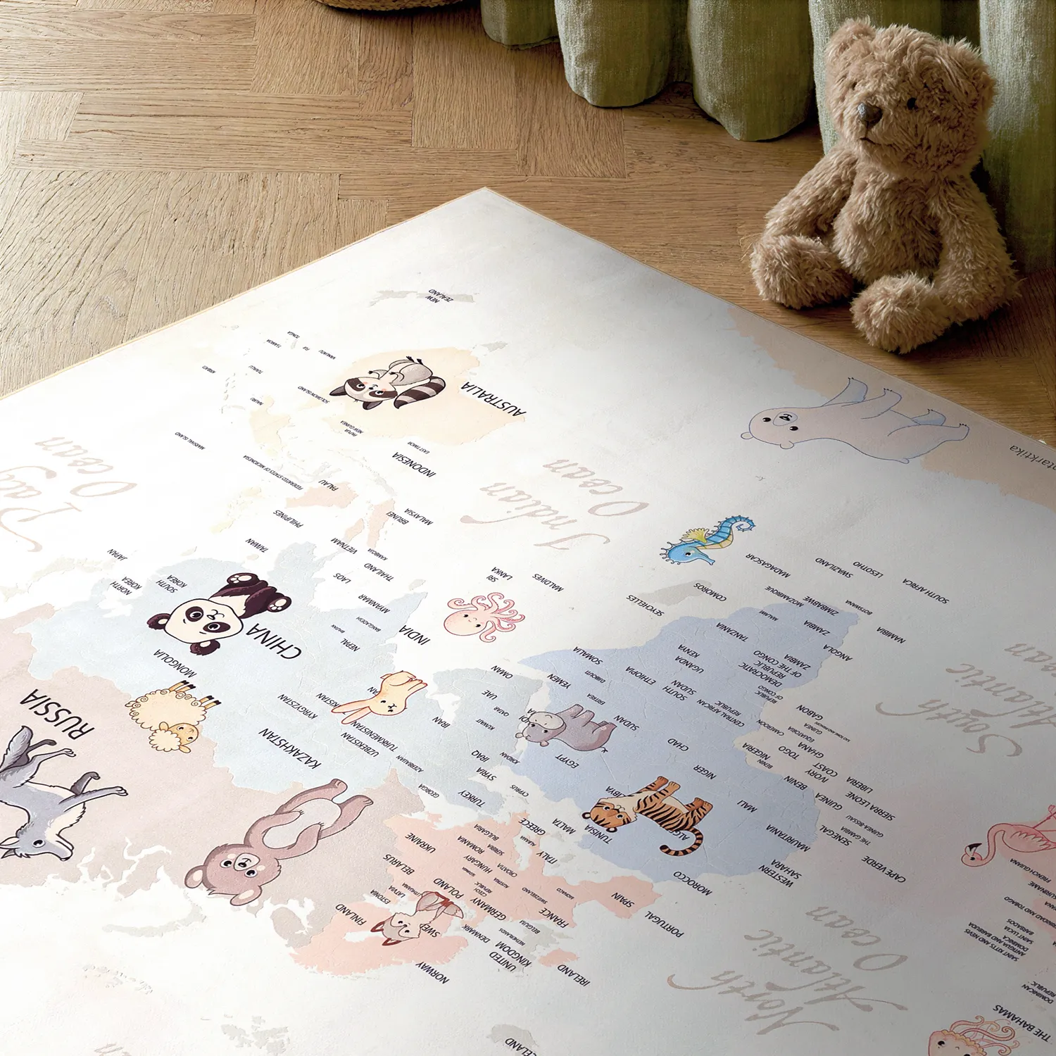Kindervloerkleed - Animal Map (beige)