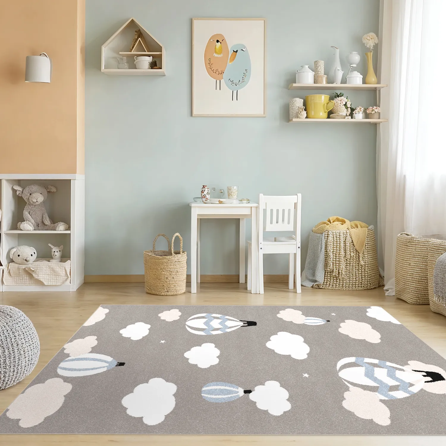 Kindervloerkleed - Balloons (blauw)