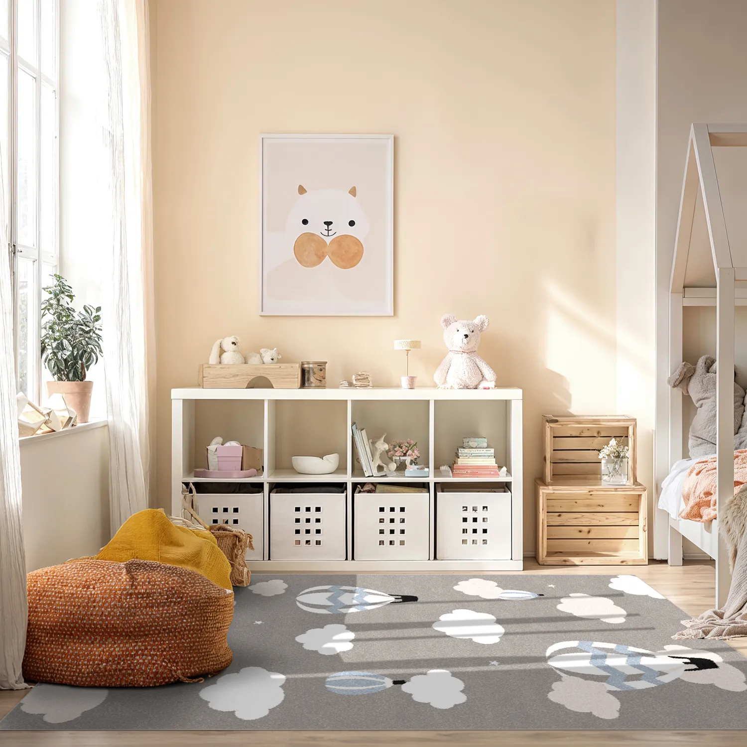 Kindervloerkleed - Balloons (blauw)