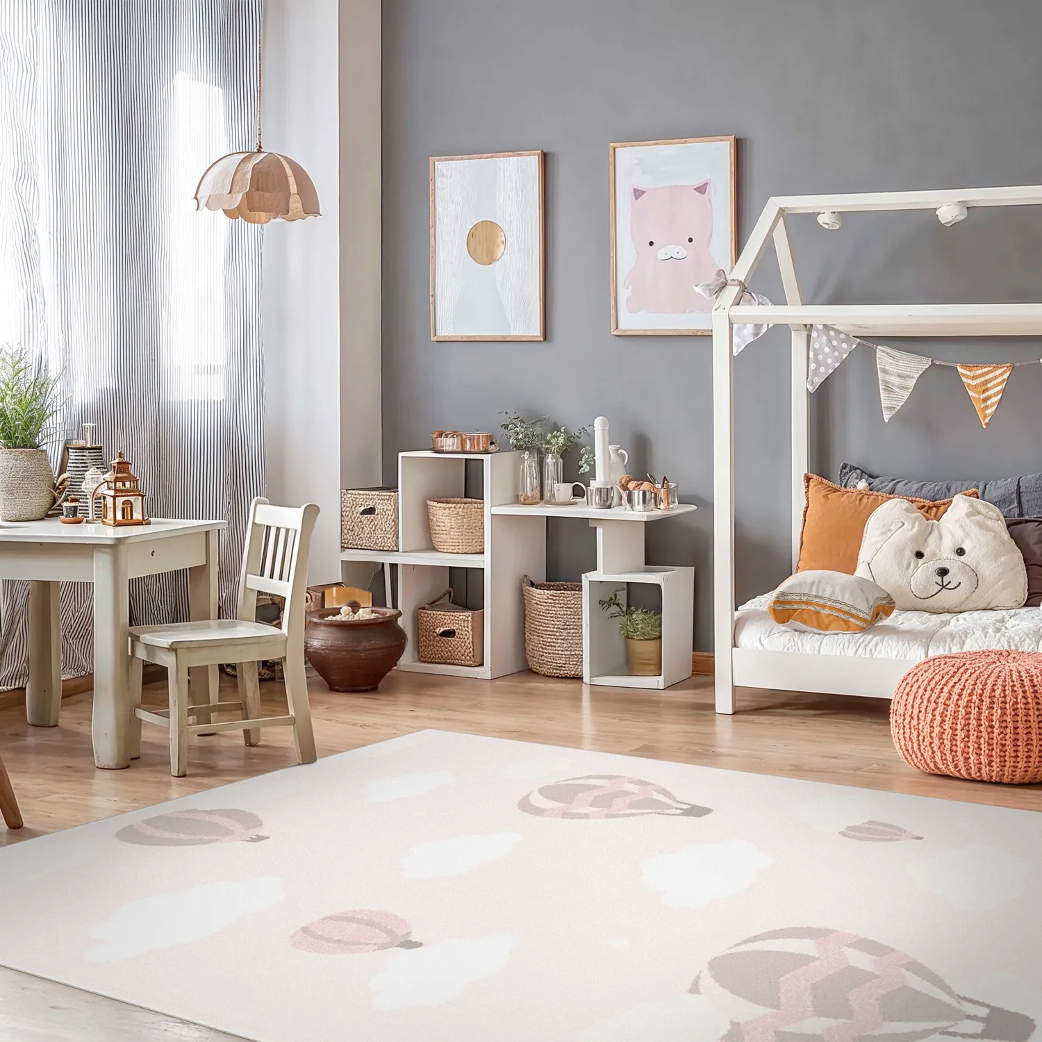 Kindervloerkleed - Balloons (roze)