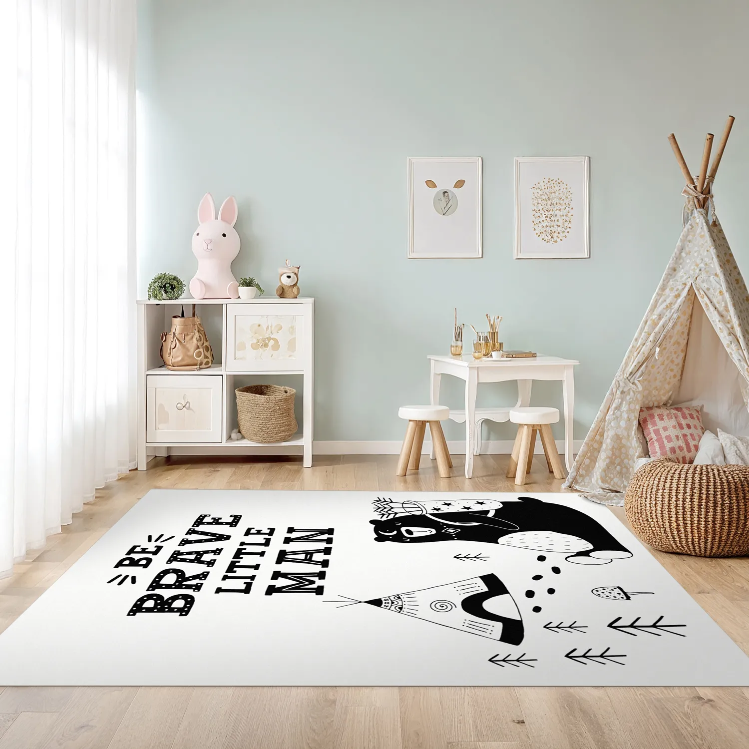 Kindervloerkleed - Camping Bear (wit)