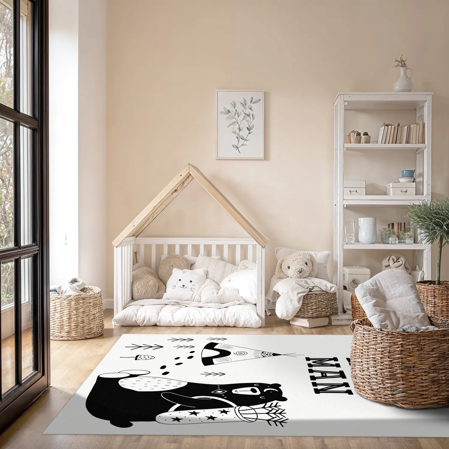 Kindervloerkleed - Camping Bear (wit)