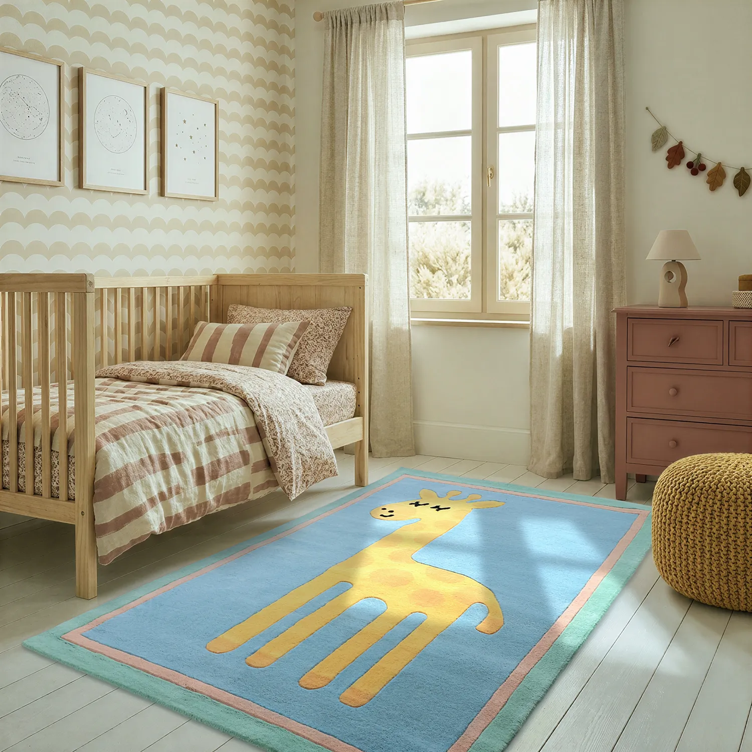 Kinderkleed - Giraffe Hand Tufted Wool Premium (lichtblauw/multi)