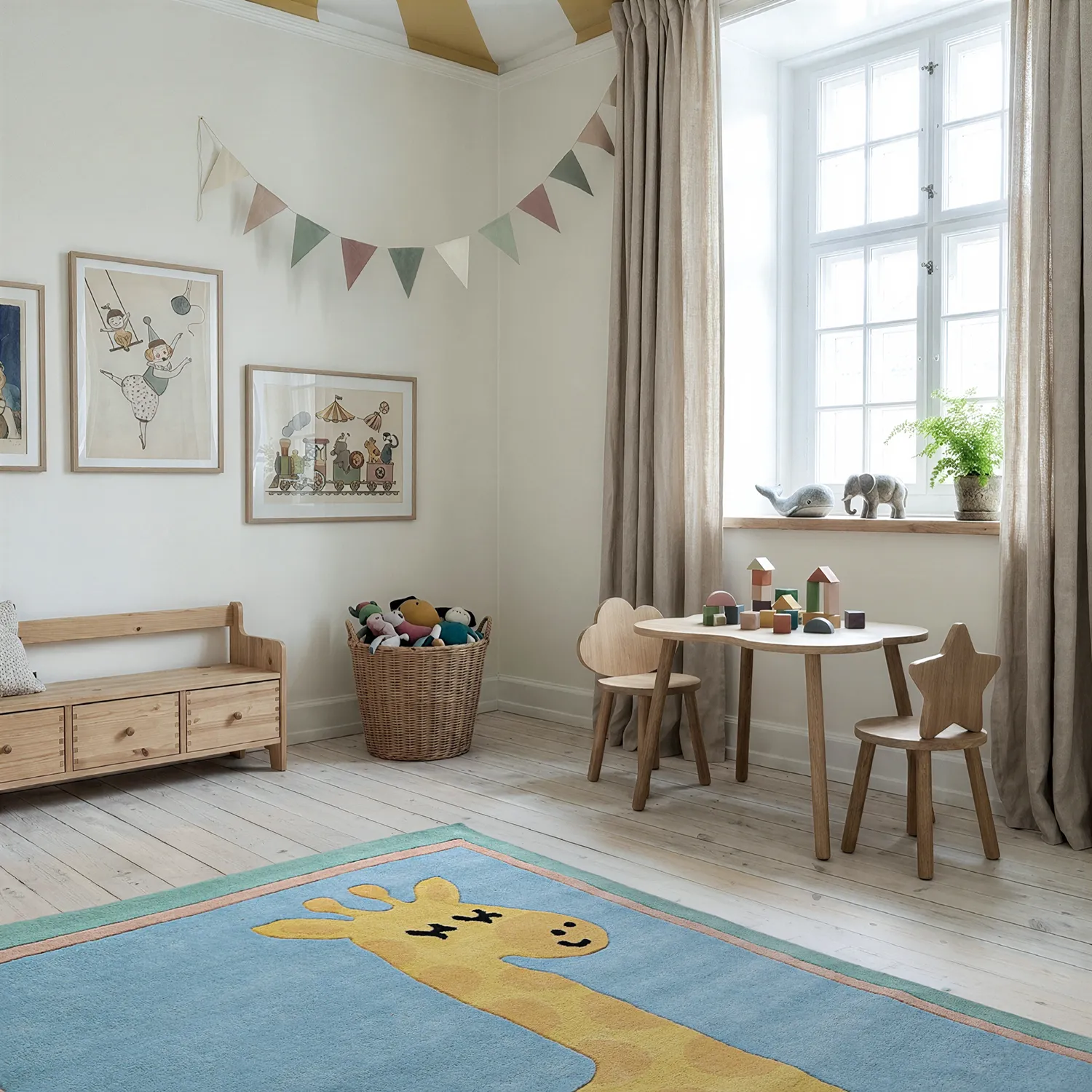 Kinderkleed - Giraffe Hand Tufted Wool Premium (lichtblauw/multi)