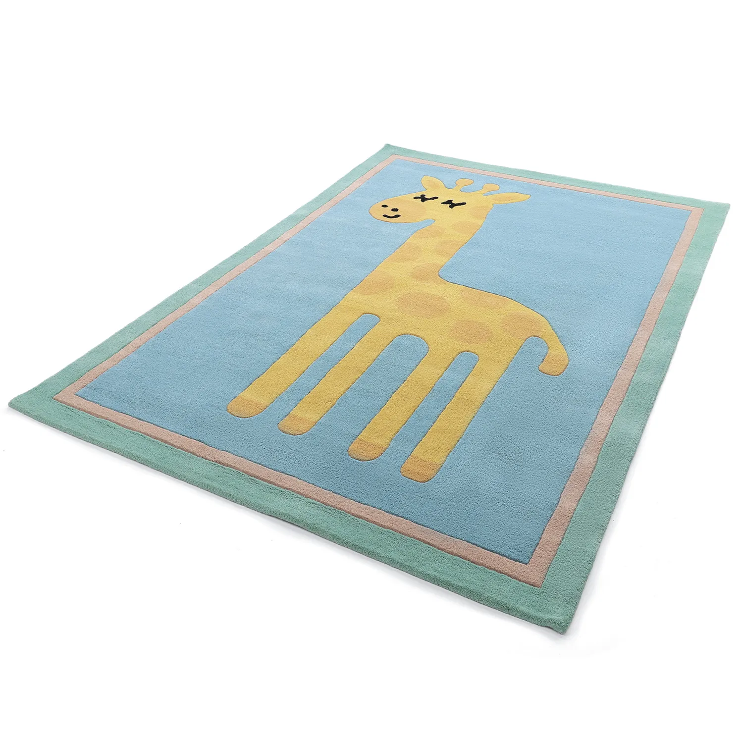 Kinderkleed - Giraffe Hand Tufted Wool Premium (lichtblauw/multi)