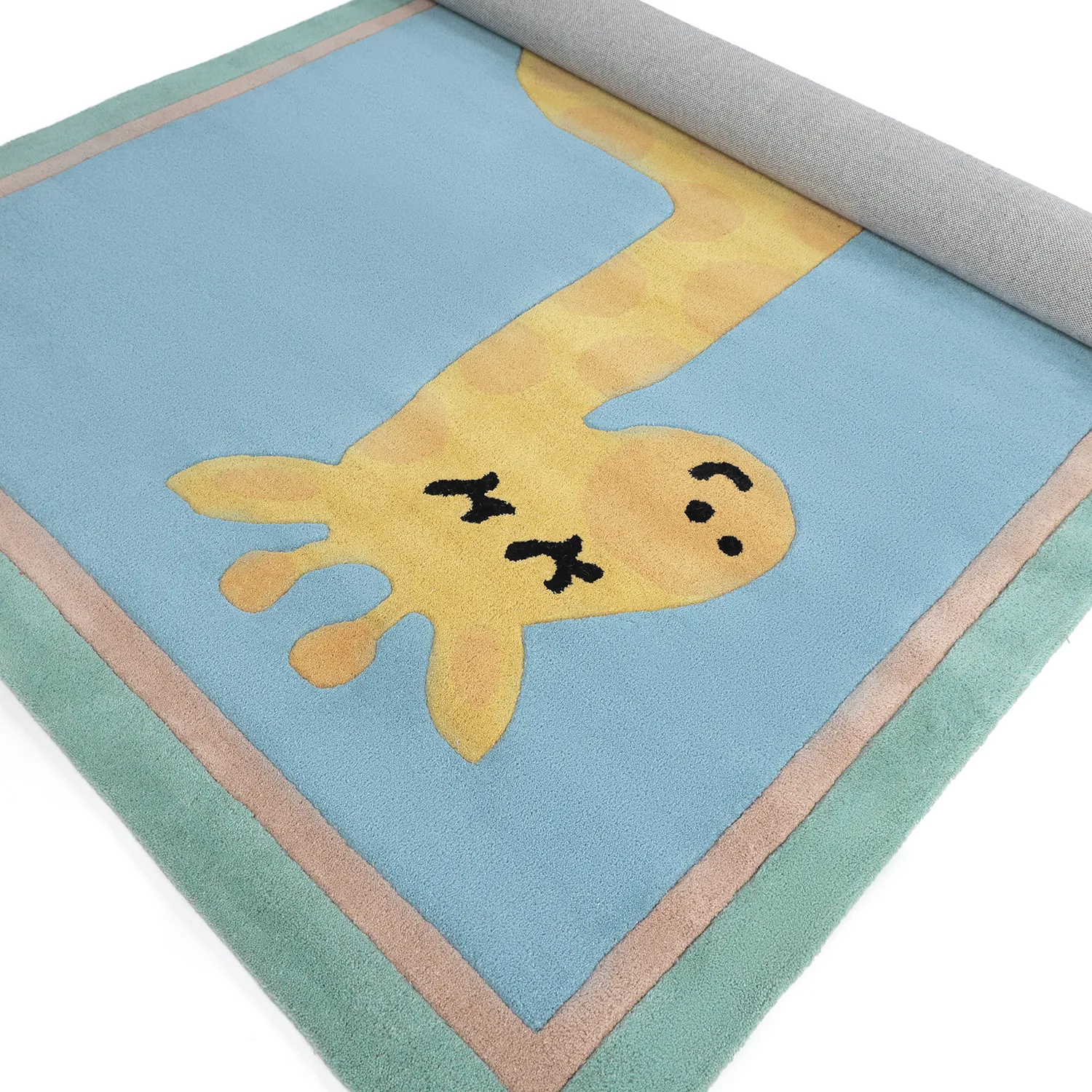 Kinderkleed - Giraffe Hand Tufted Wool Premium (lichtblauw/multi)