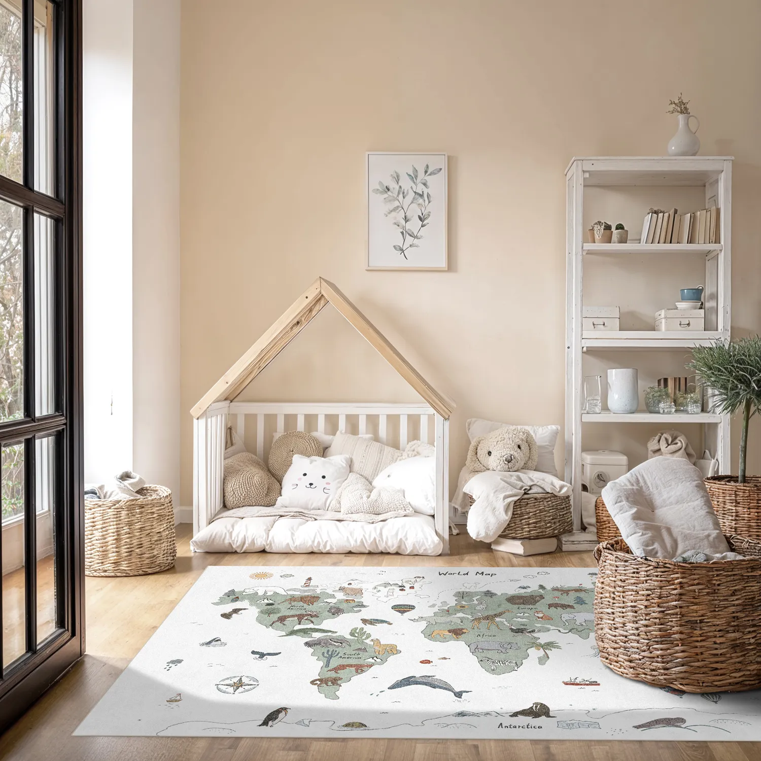 Kindervloerkleed - Kids World Map (groen)