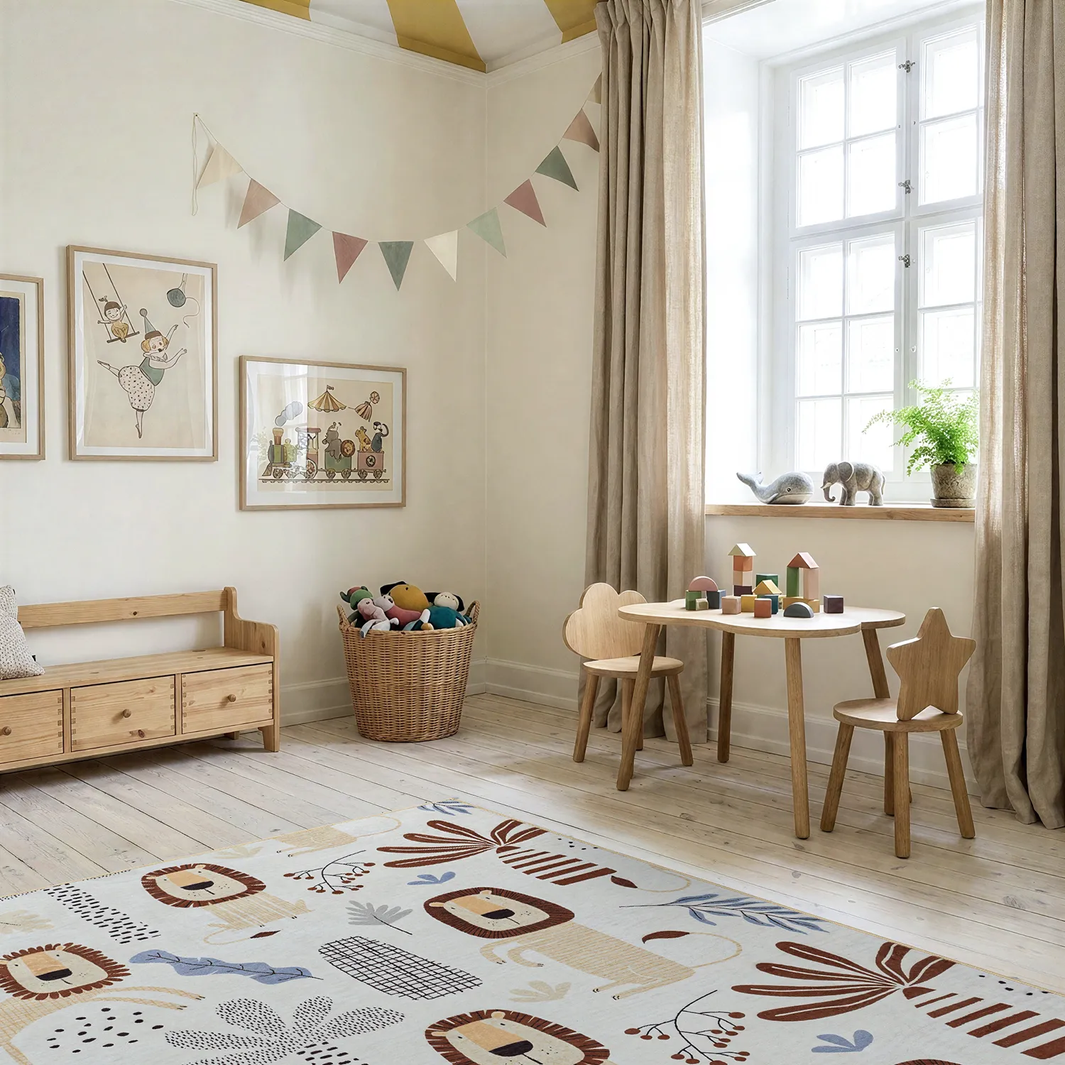 Kindervloerkleed - Lion Friends (beige)