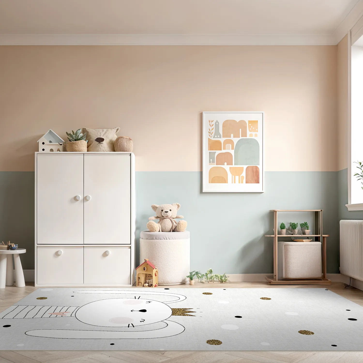 Kindervloerkleed - Rabbit Crown (grijs)