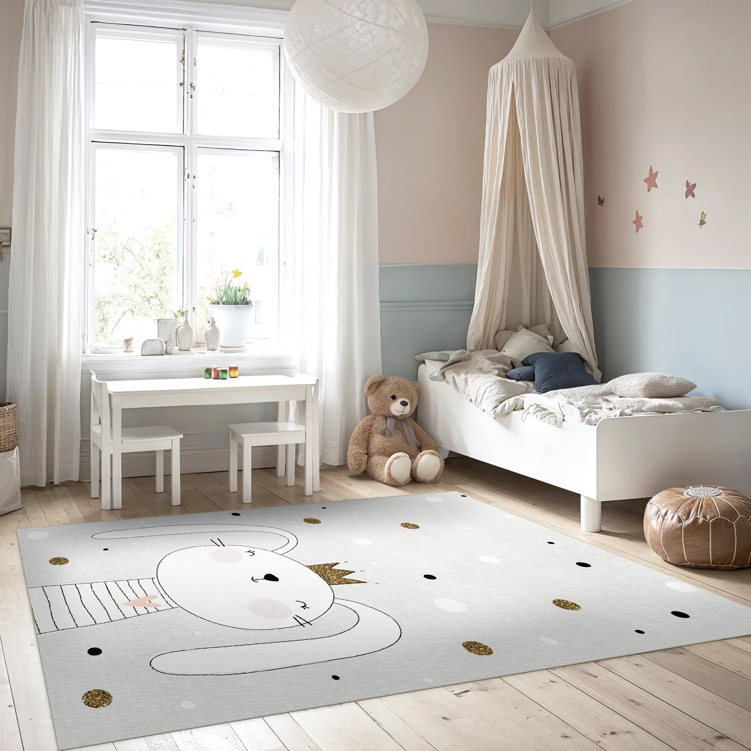 Kindervloerkleed - Rabbit Crown (grijs)