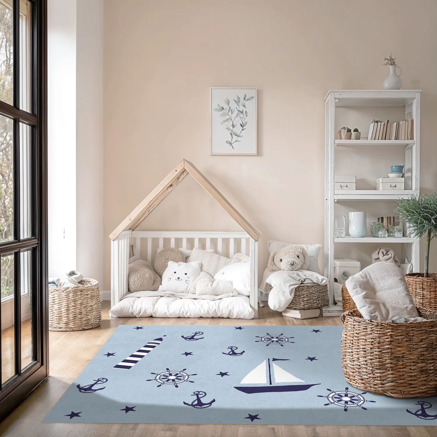 Kindervloerkleed - Sailing Ship (blauw)