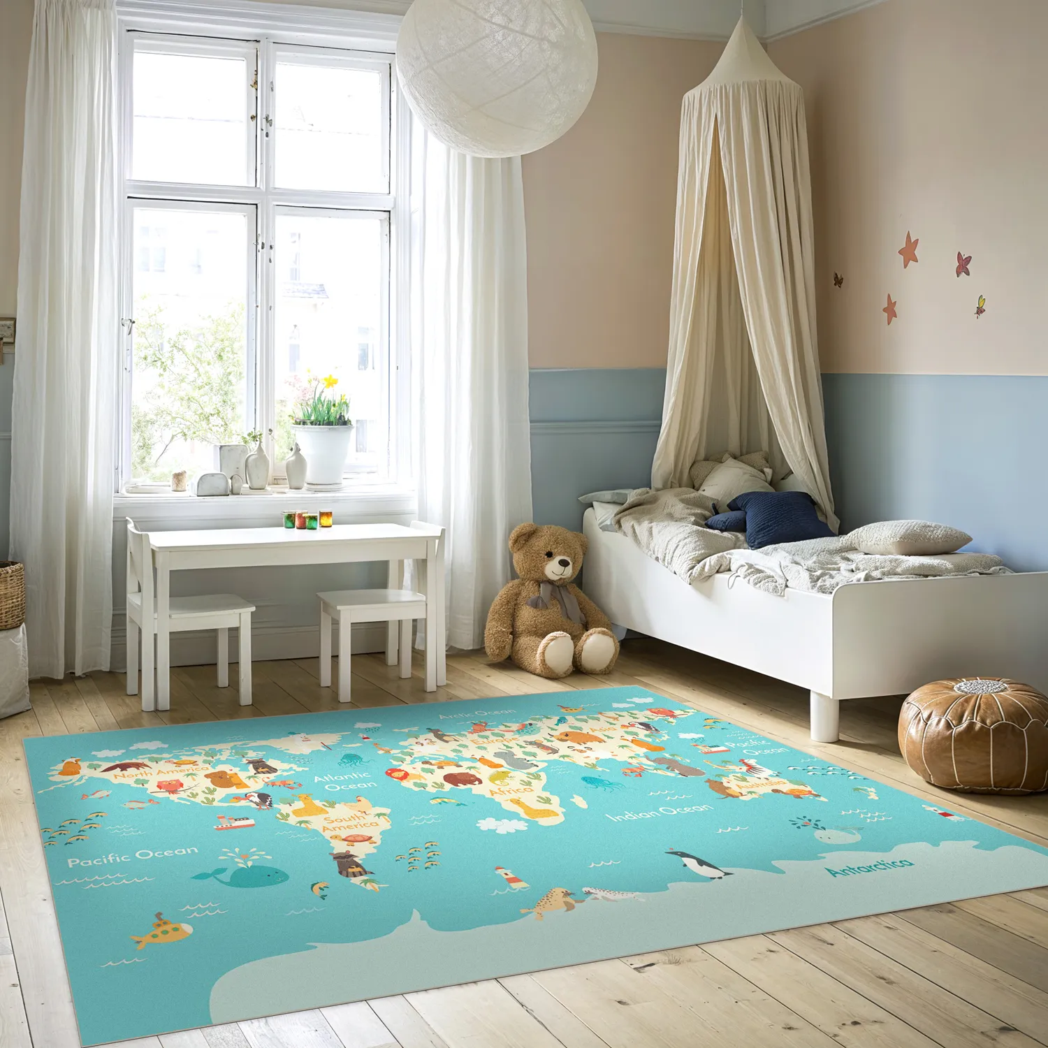 Kindervloerkleed - World Map (blauw/multi)