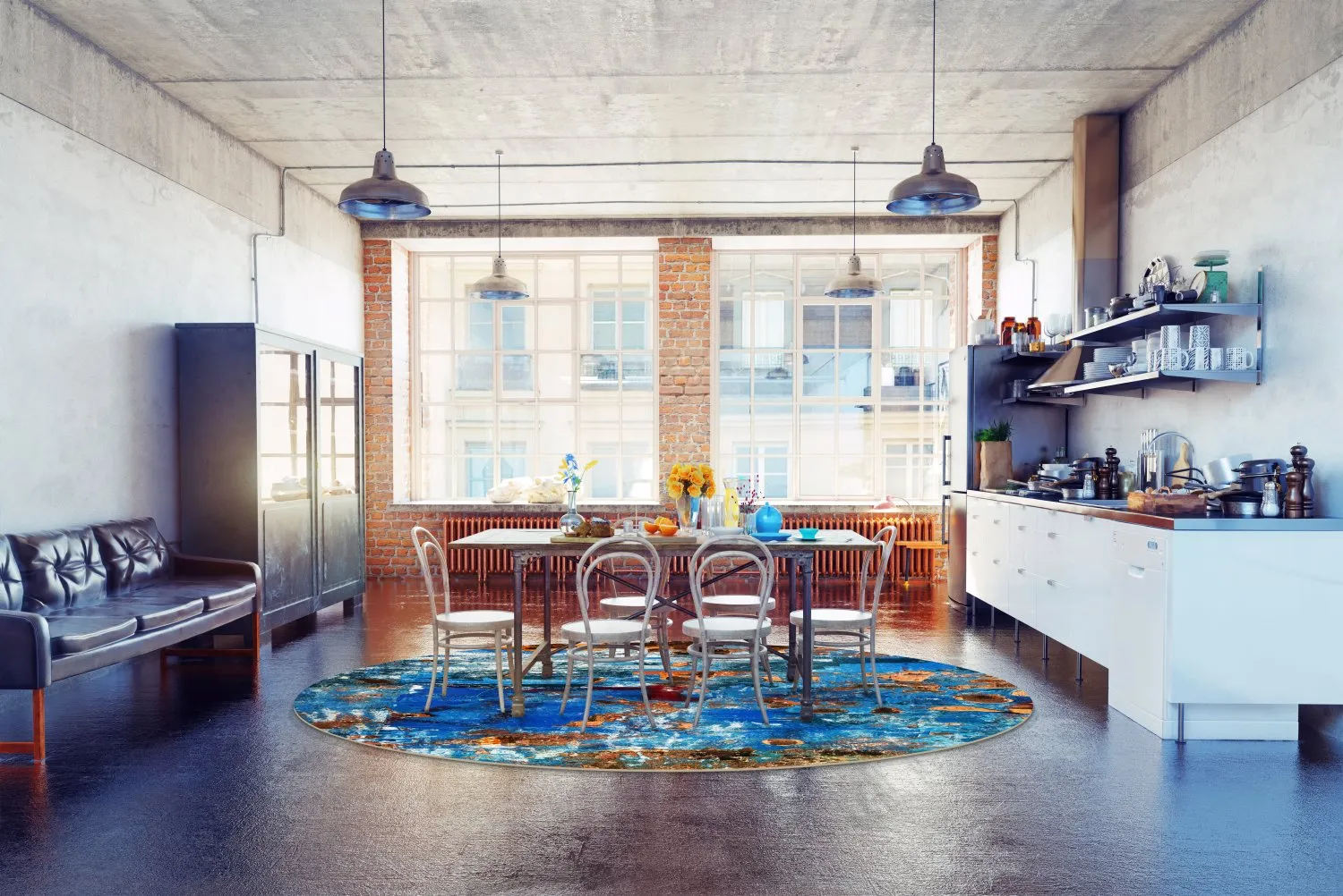 Rond vloerkleed - Rillo (blå)