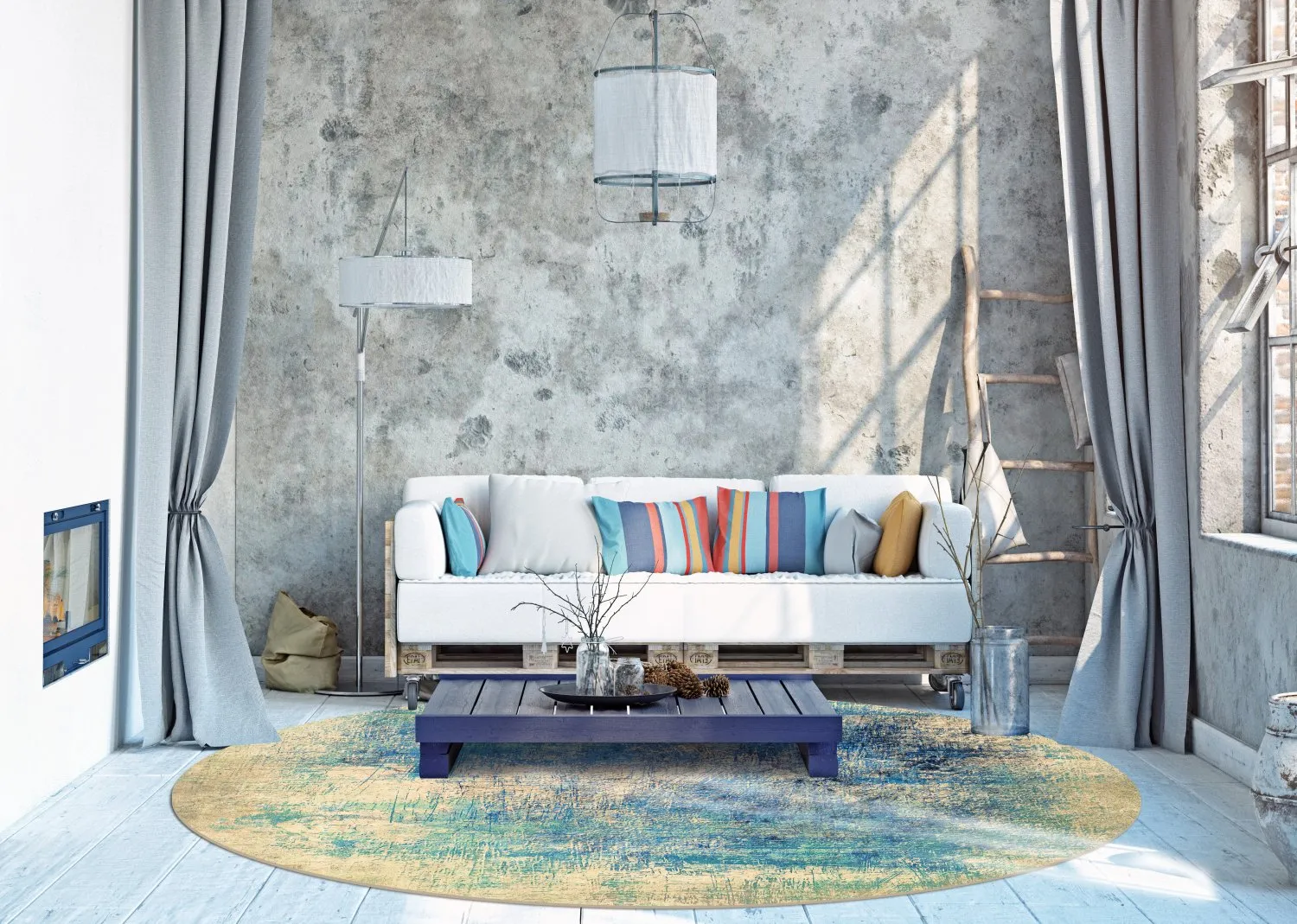 Rond vloerkleed - Sierra (blå)