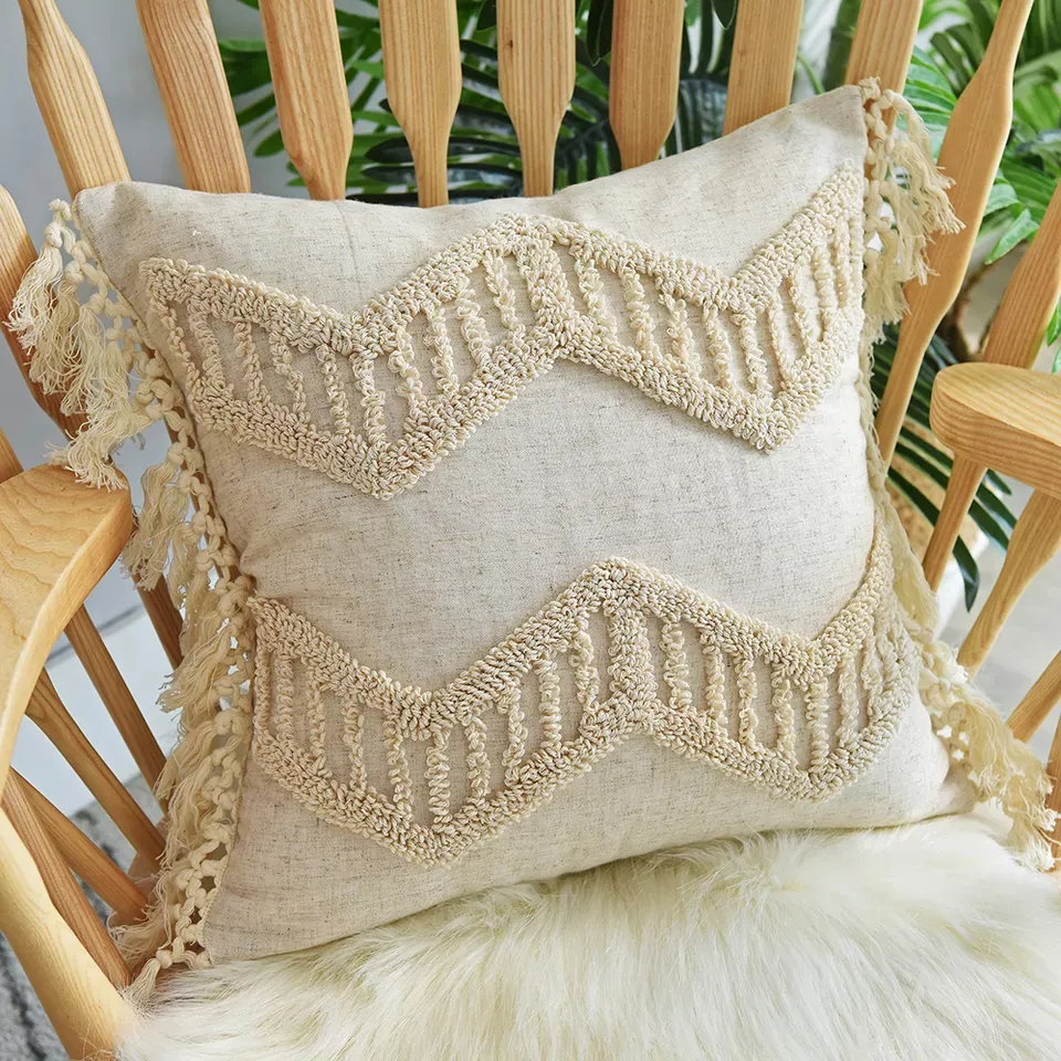 Kussensloop - Pompom Boho 45 x 45 cm (beige)
