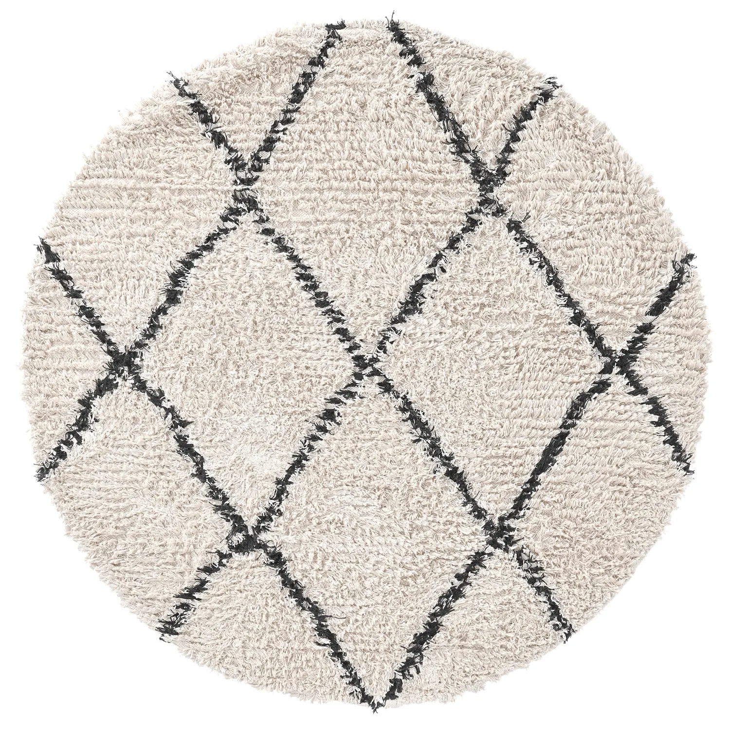 Rond vloerkleed - Alcott Natural Cotton Shaggy (zwart/wit)