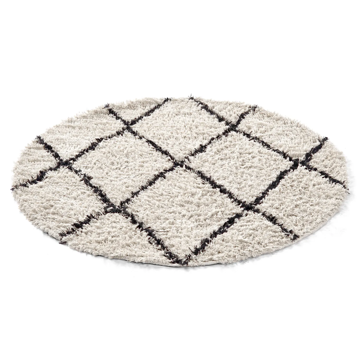 Rond vloerkleed - Alcott Natural Cotton Shaggy (zwart/wit)