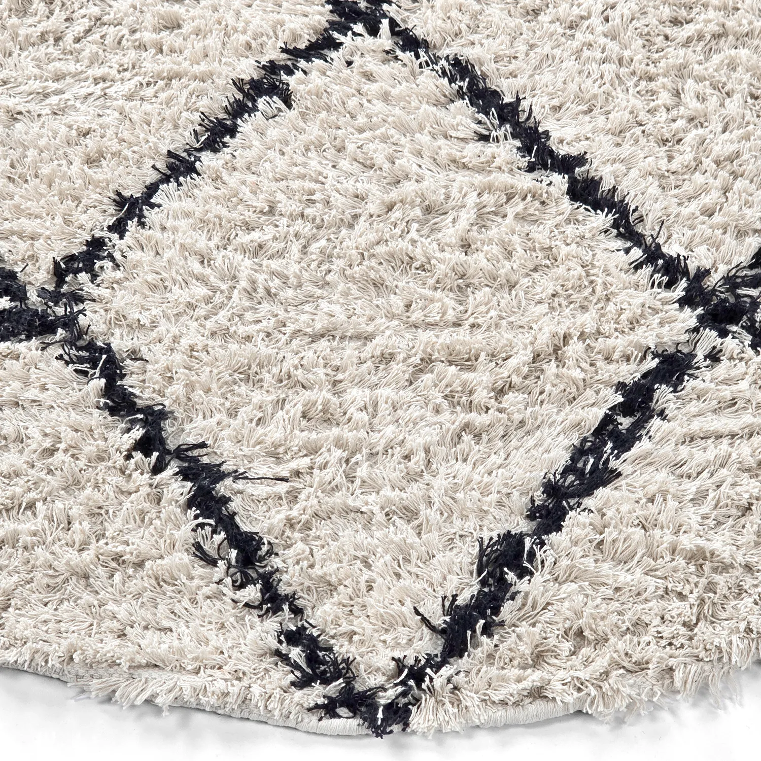 Rond vloerkleed - Alcott Natural Cotton Shaggy (zwart/wit)