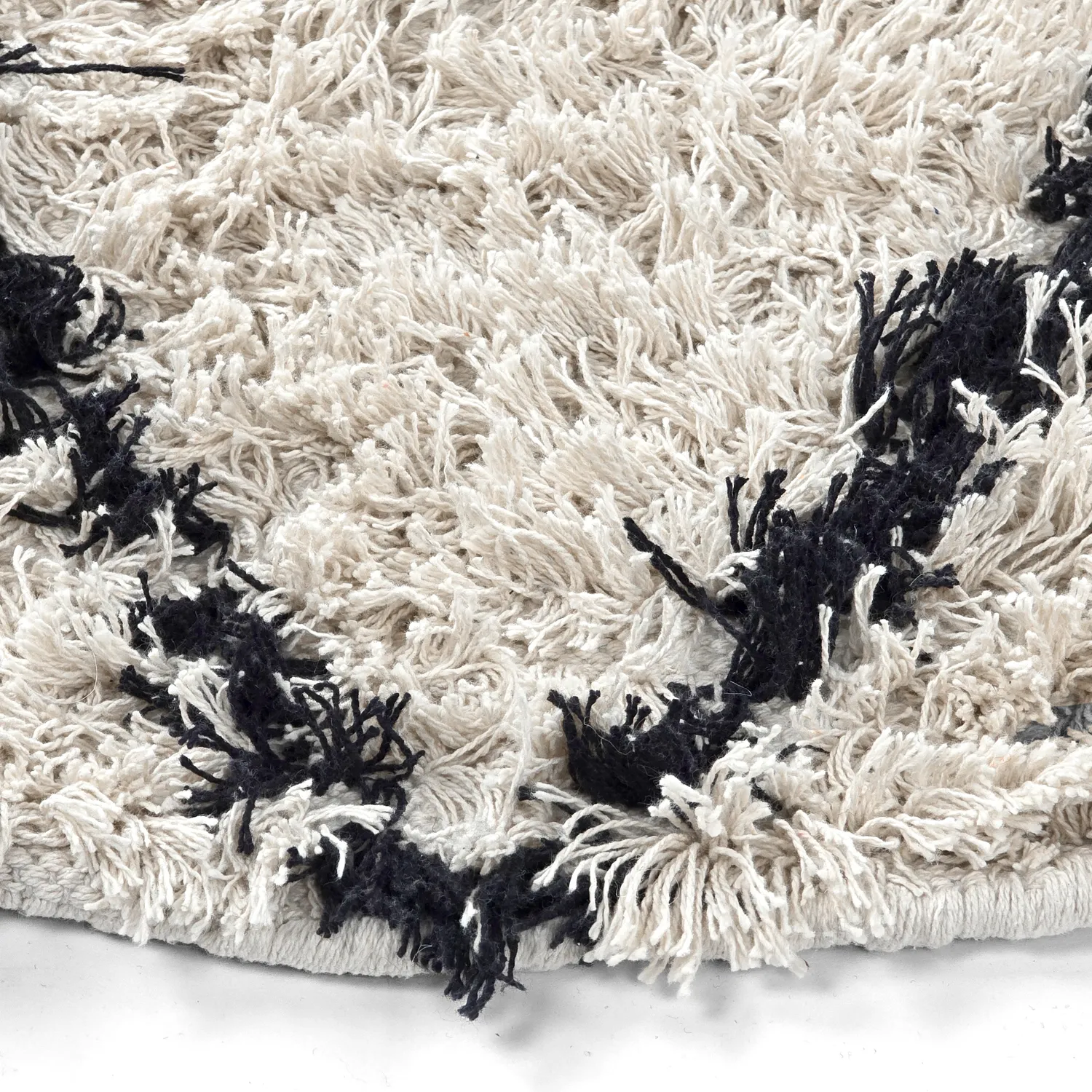 Rond vloerkleed - Alcott Natural Cotton Shaggy (zwart/wit)
