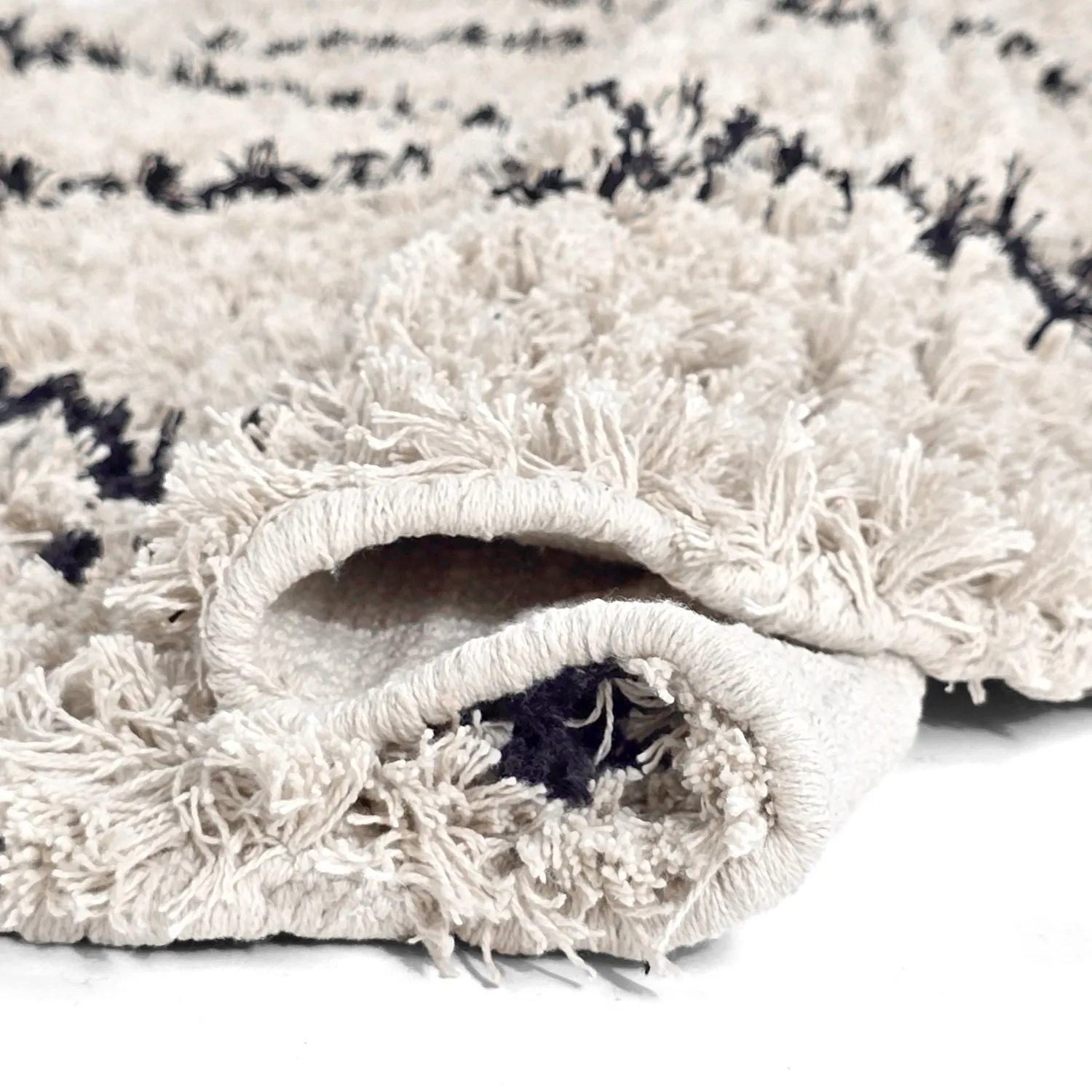 Rond vloerkleed - Alcott Natural Cotton Shaggy (zwart/wit)