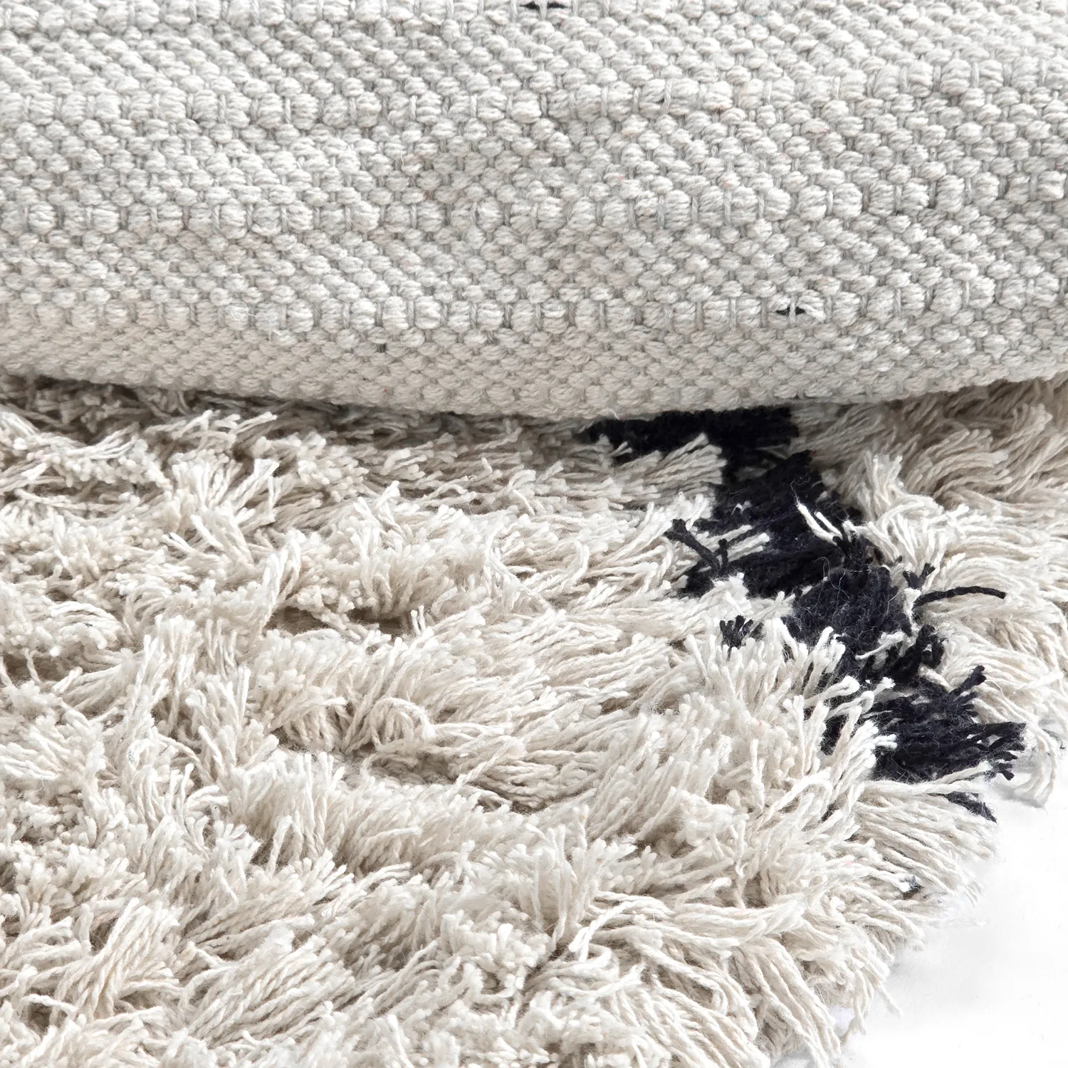 Rond vloerkleed - Alcott Natural Cotton Shaggy (zwart/wit)