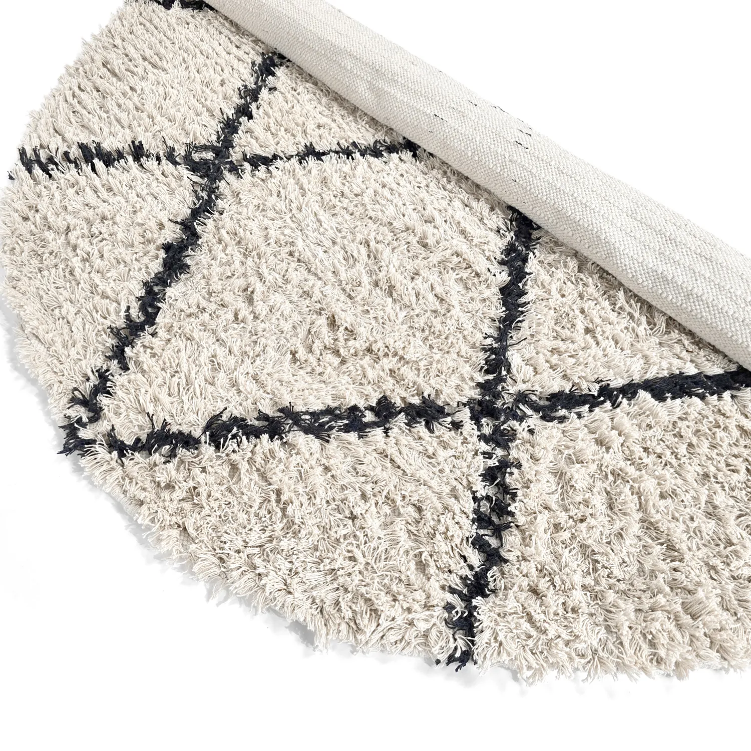 Rond vloerkleed - Alcott Natural Cotton Shaggy (zwart/wit)