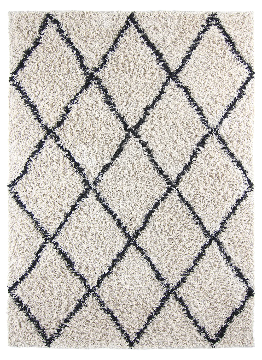 Hoogpolig vloerkleed - Alcott Natural Cotton Shaggy (zwart/wit)