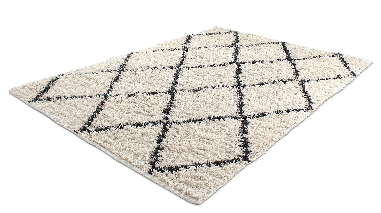 Hoogpolig vloerkleed - Alcott Natural Cotton Shaggy (zwart/wit)