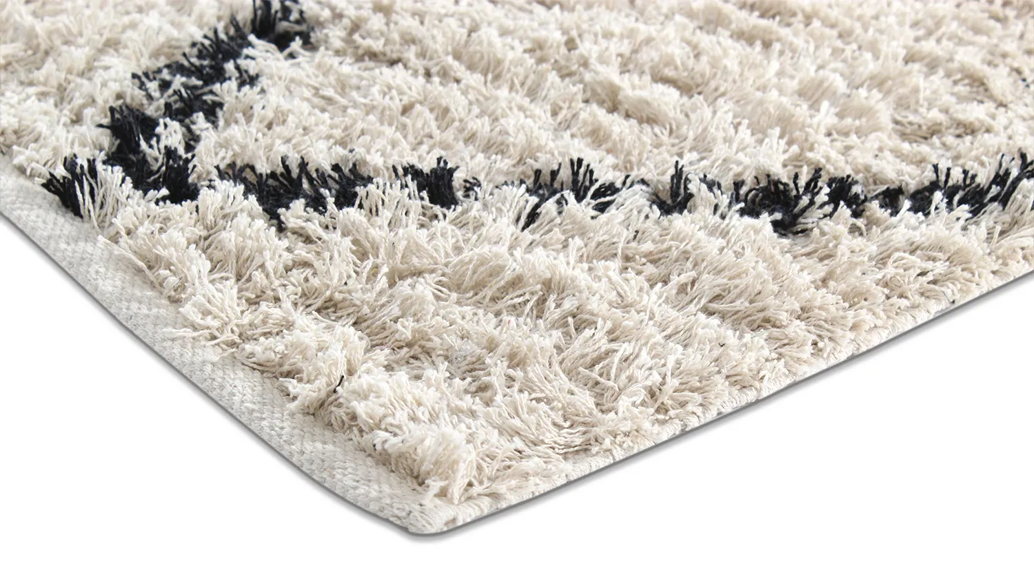 Hoogpolig vloerkleed - Alcott Natural Cotton Shaggy (zwart/wit)