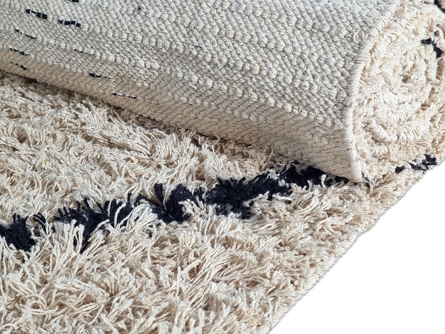 Hoogpolig vloerkleed - Alcott Natural Cotton Shaggy (zwart/wit)