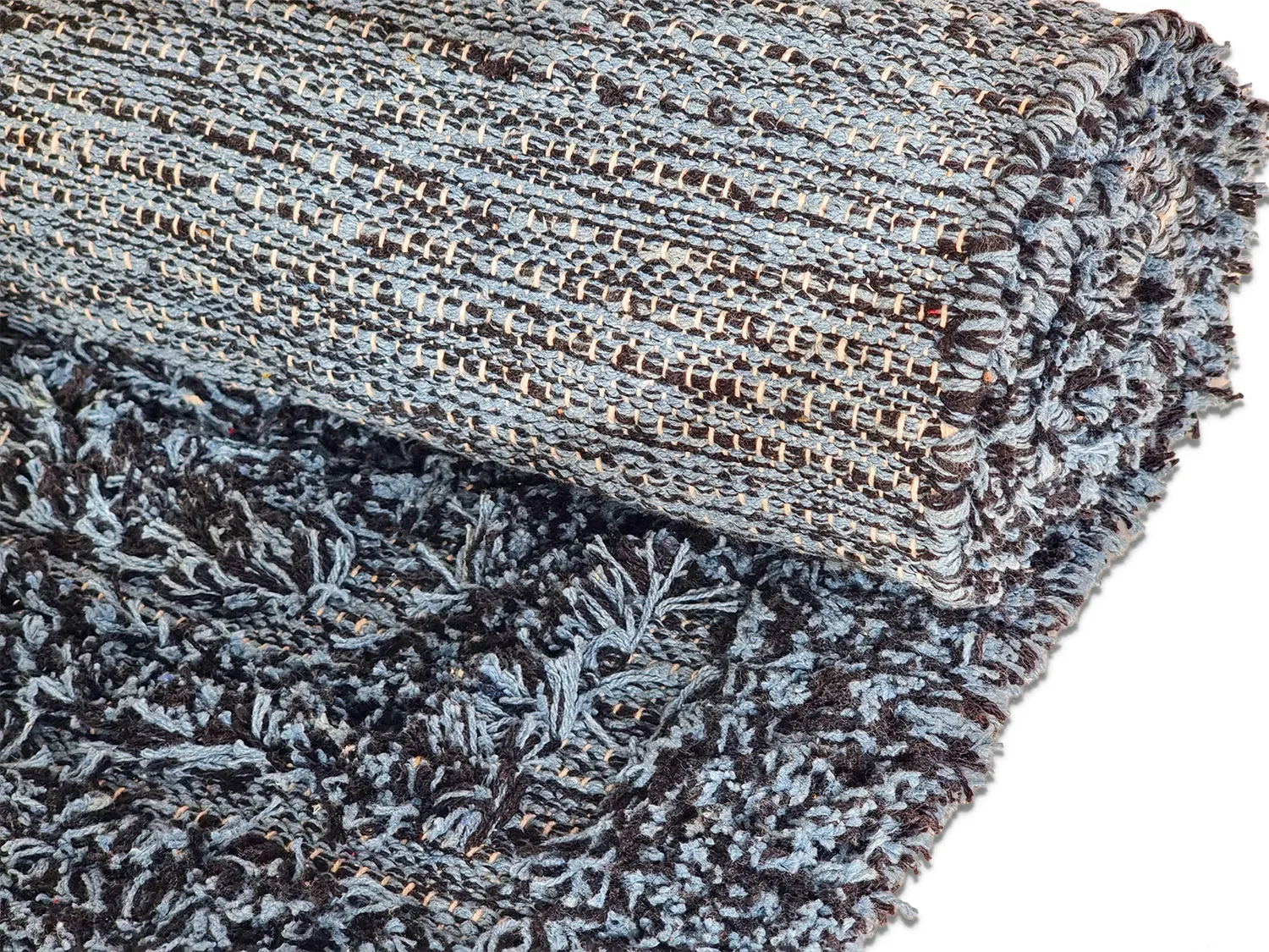 Hoogpolig vloerkleed - Kendra Natural Cotton Shaggy (grijs/zwart)