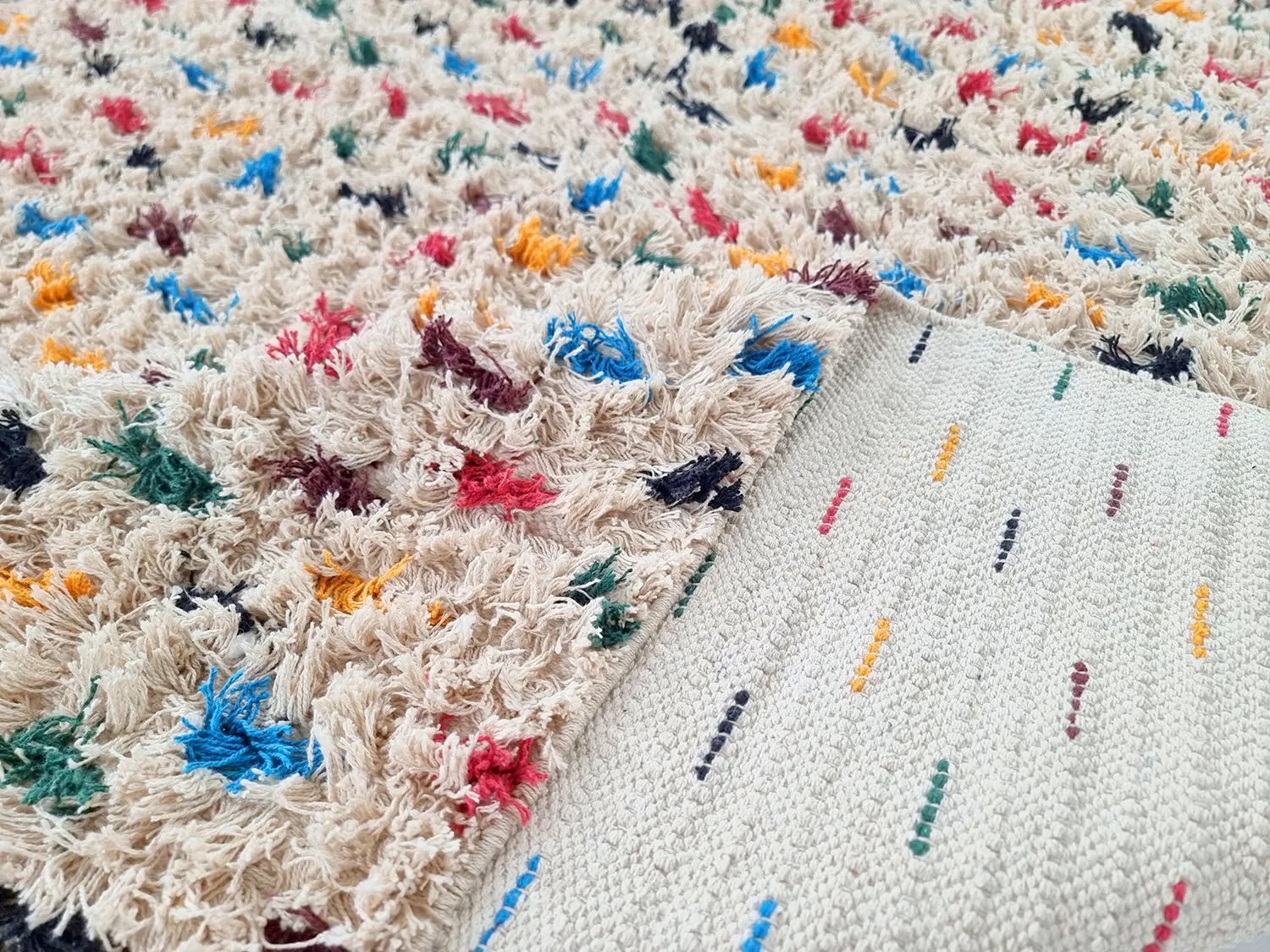 Hoogpolig vloerkleed - Litton Natural Cotton Shaggy (beige/multi)