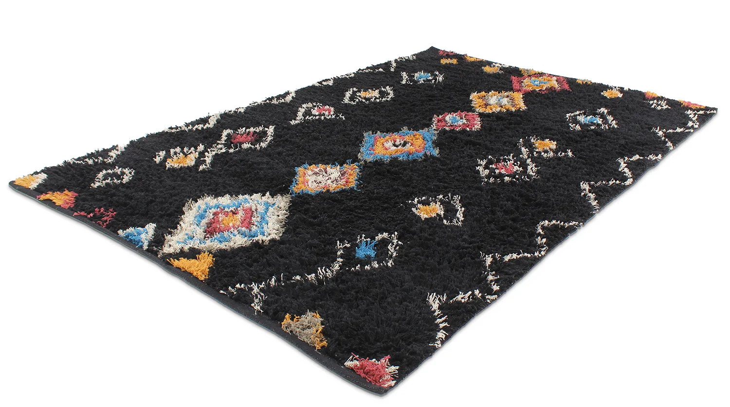 Hoogpolig vloerkleed - Marden Natural Cotton Shaggy (zwart/multi)
